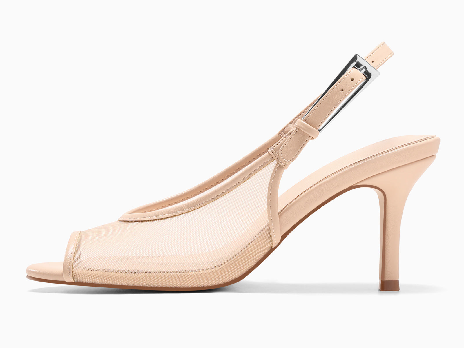 Coutgo Womens Khaki Slingback High Heels Mesh Sandals