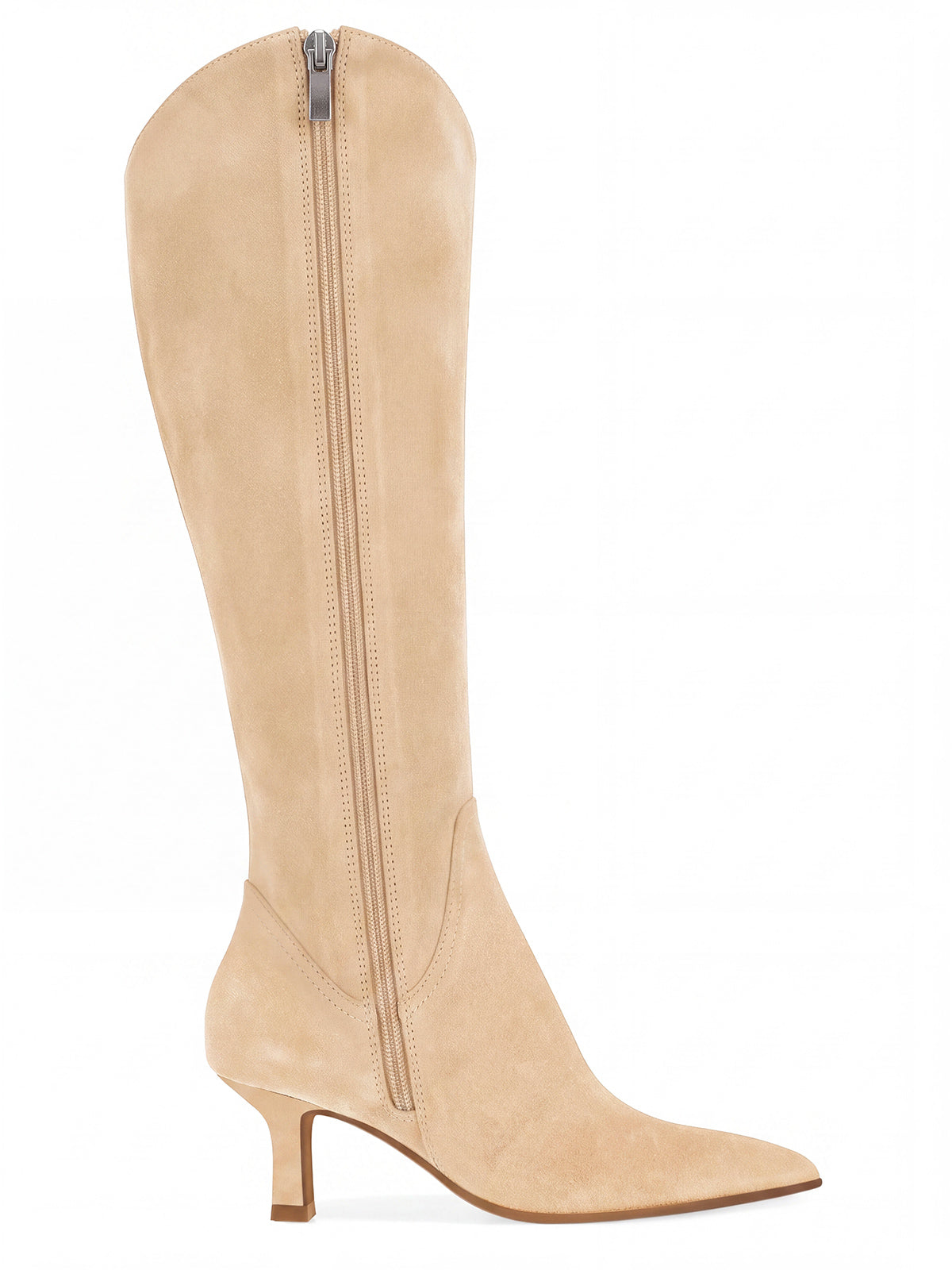 Coutgo Womens Khaki Suede Kitten Heel Knee Boot