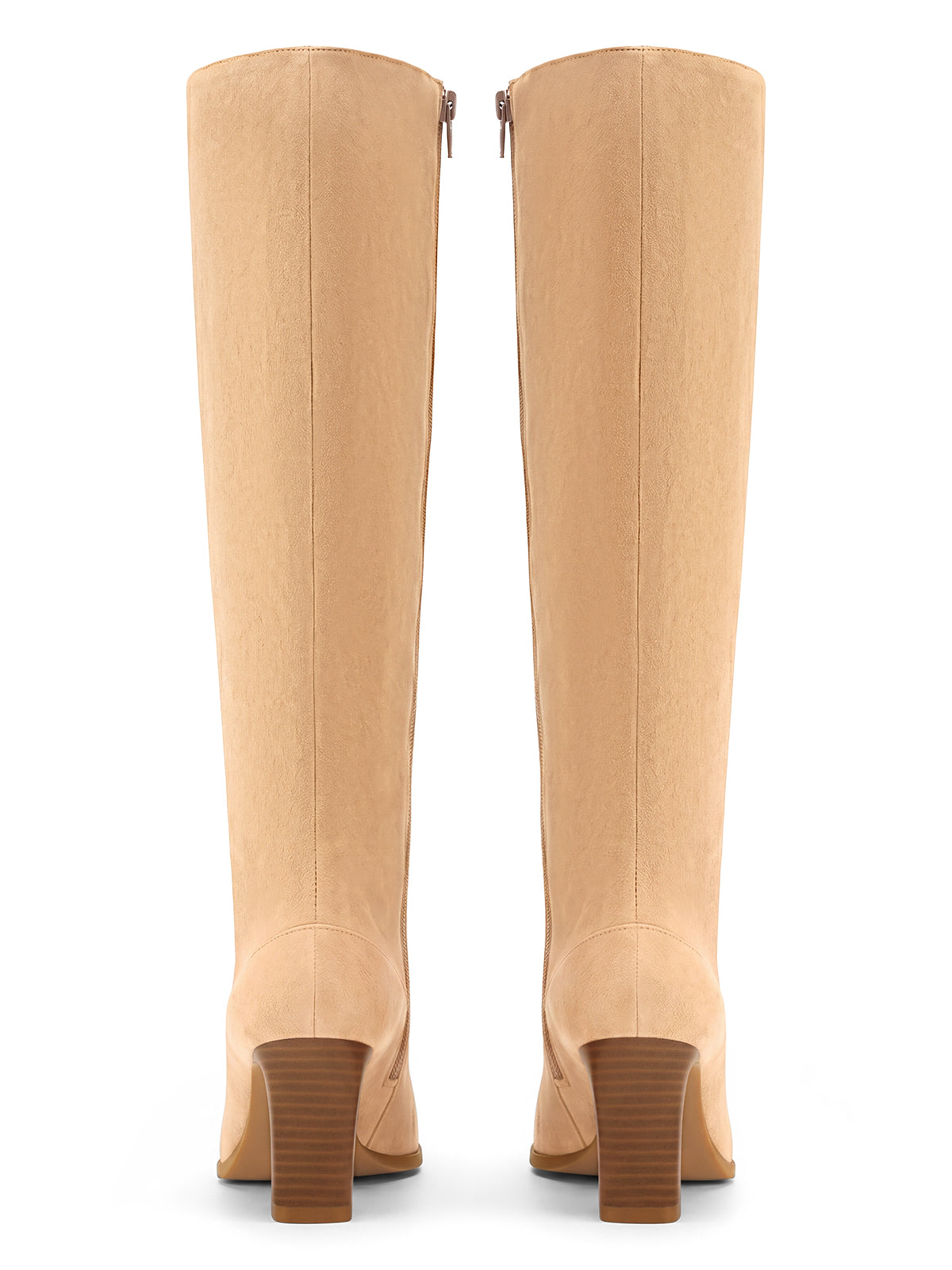 Coutgo Women Khaki Suede Knee High Dress Boots