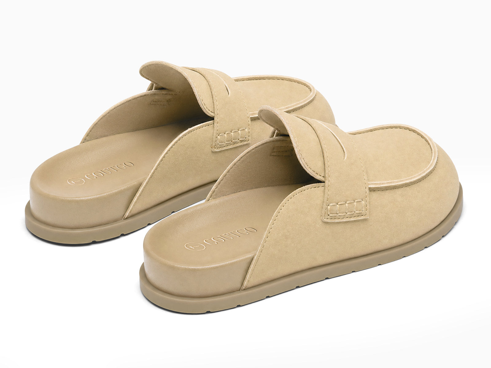 Coutgo Women Khaki Suede Platform Mules