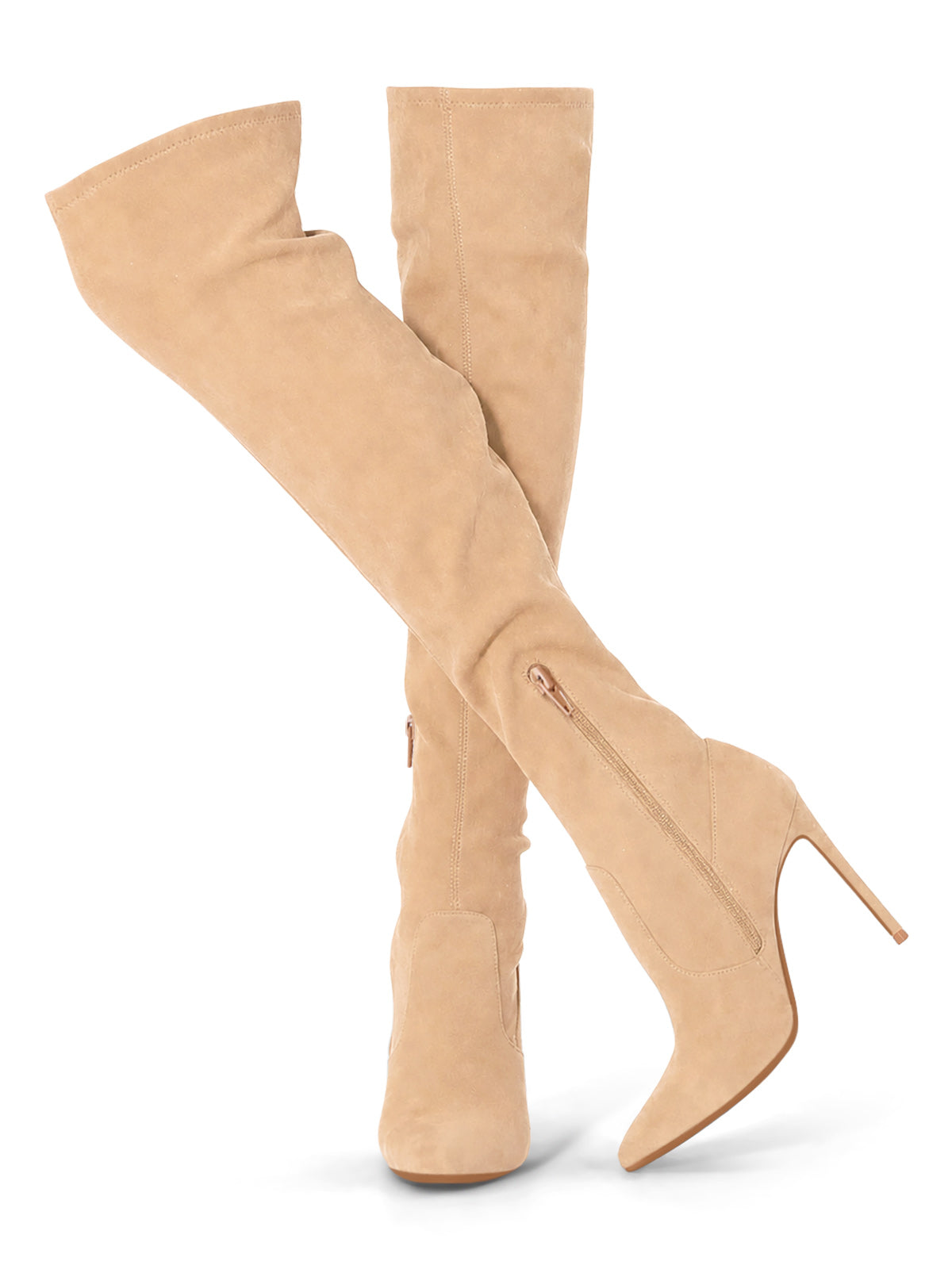 Coutgo Women Khaki Thigh High Heel Boots