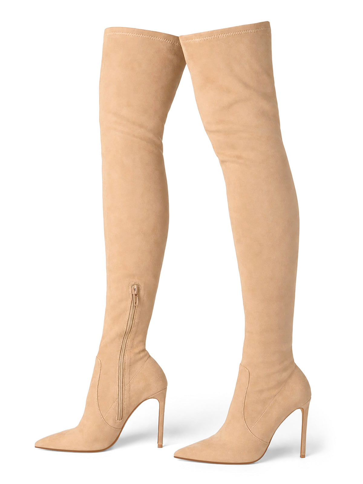 Coutgo Women Khaki Thigh High Heel Boots