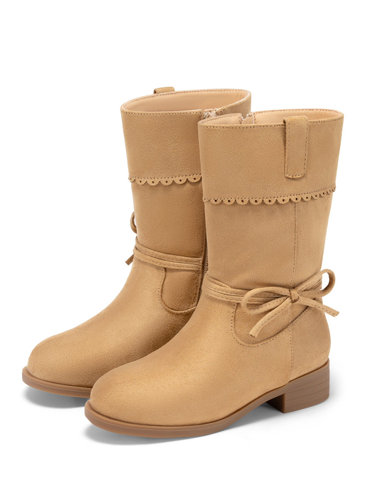 Coutgo Girl Khaki Suede Bow Mid Calf Boots