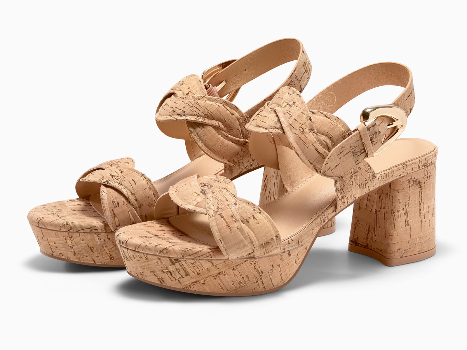 Coutgo Womens Khaki Platform Sandals Cork Chunky Heels