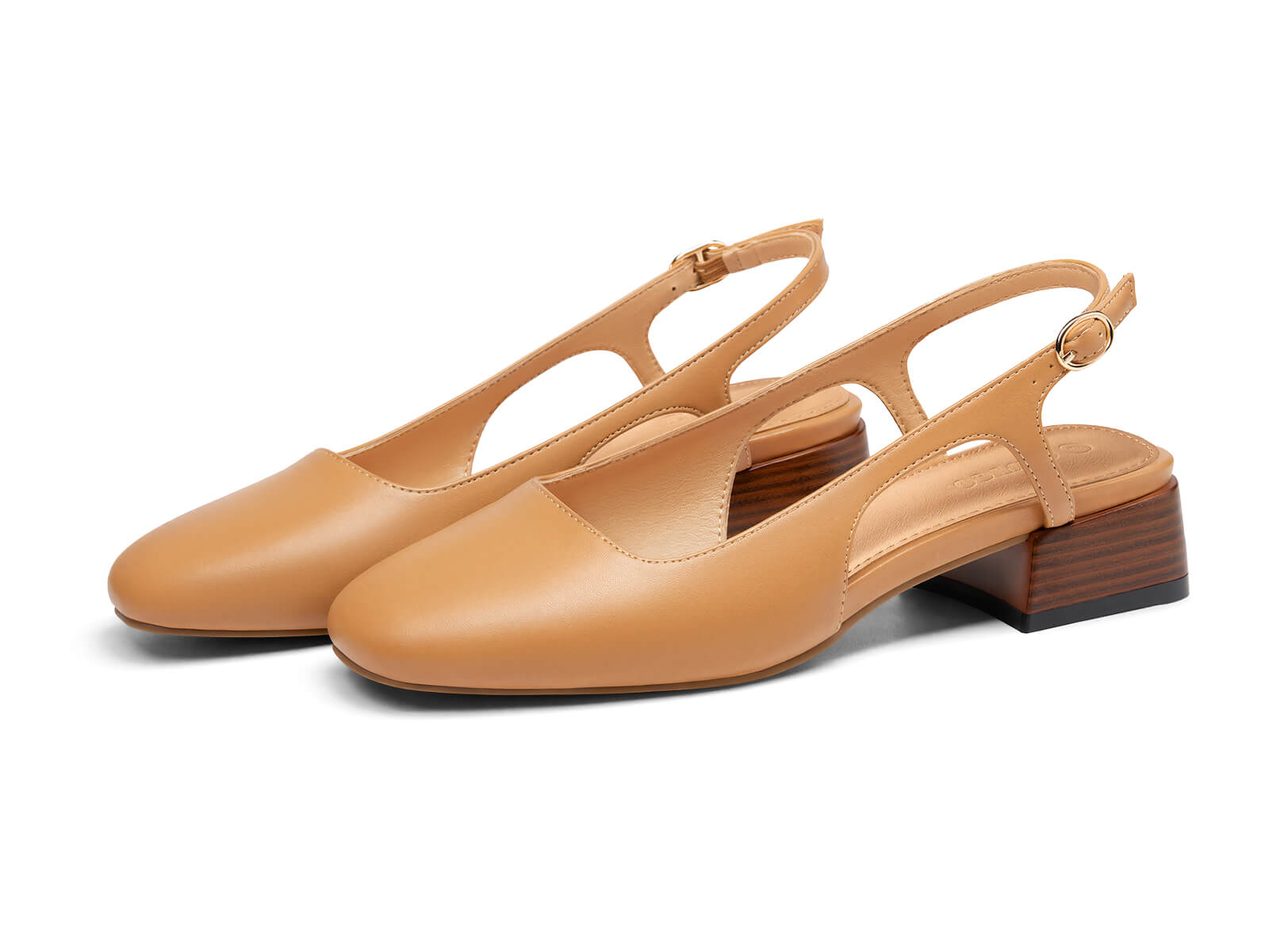 Coutgo Womens Khaki Pu Slingback Chunky Low Heels