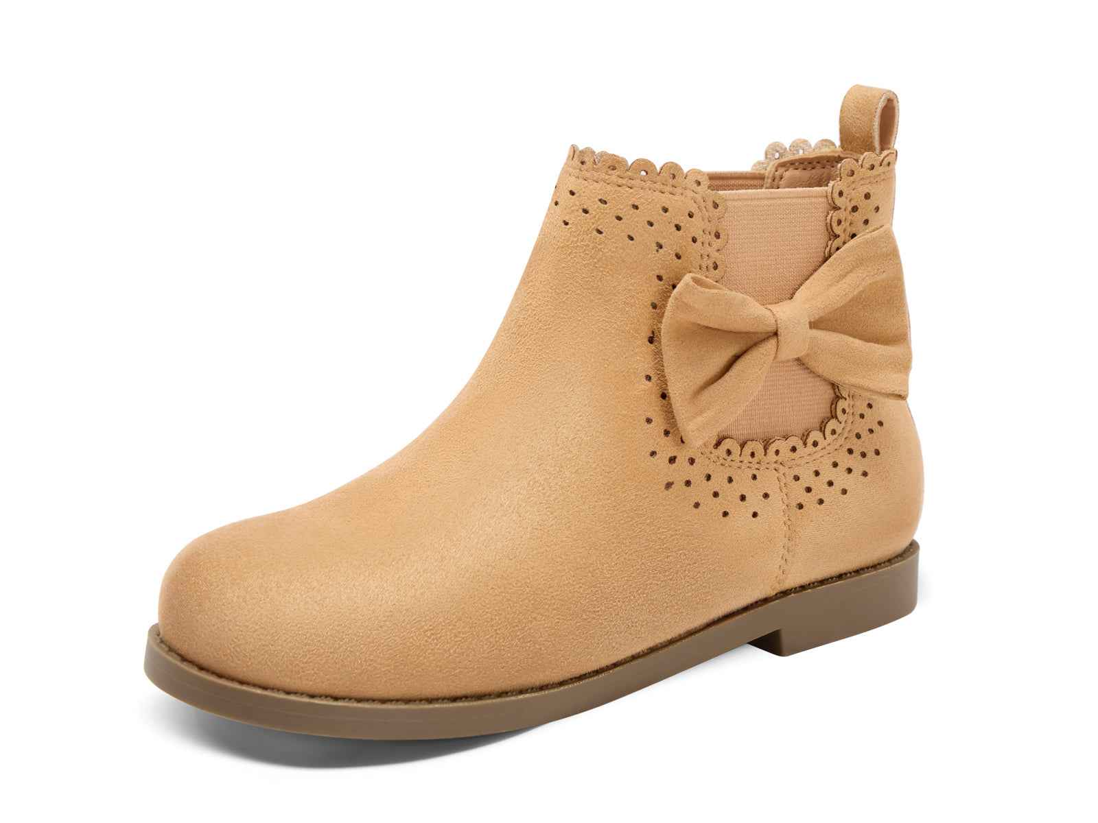 Coutgo Girl Suede Khaki Bow Chelsea Ankle Boots
