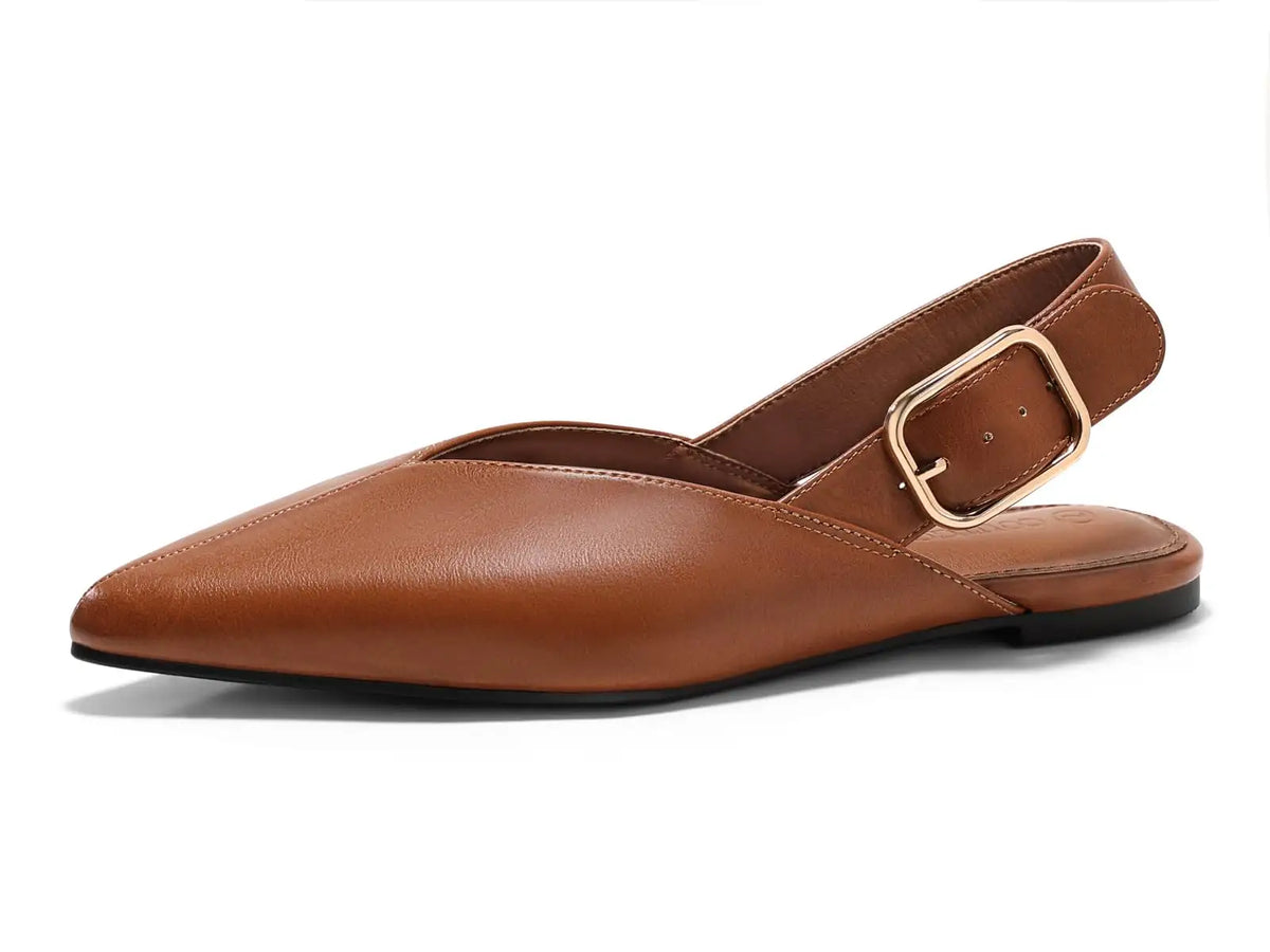 Coutgo Womens Pointed-Toe Slingback Flats with Buckle Closure