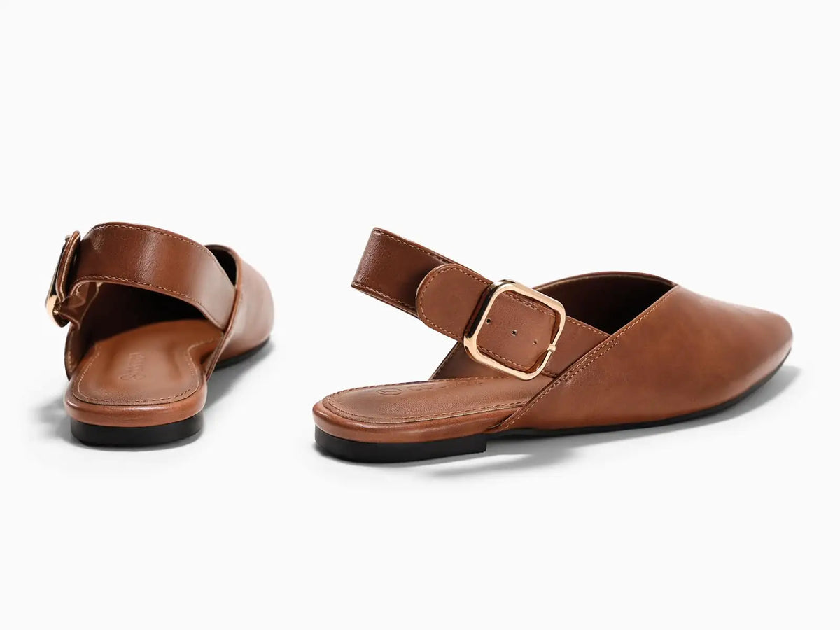 Coutgo Womens Pointed-Toe Slingback Flats with Buckle Closure