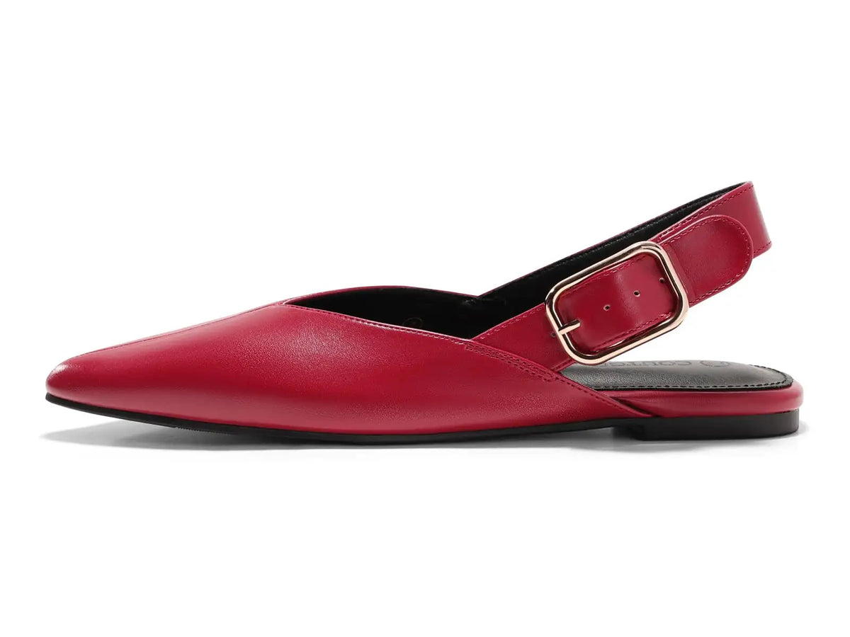 Coutgo Womens Pointed-Toe Slingback Flats with Buckle Closure