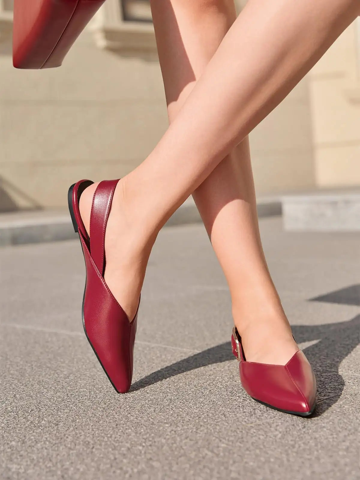 Coutgo Womens Pointed-Toe Slingback Flats with Buckle Closure