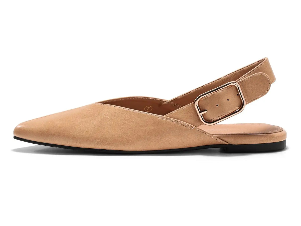 Coutgo Womens Pointed-Toe Slingback Flats with Buckle Closure
