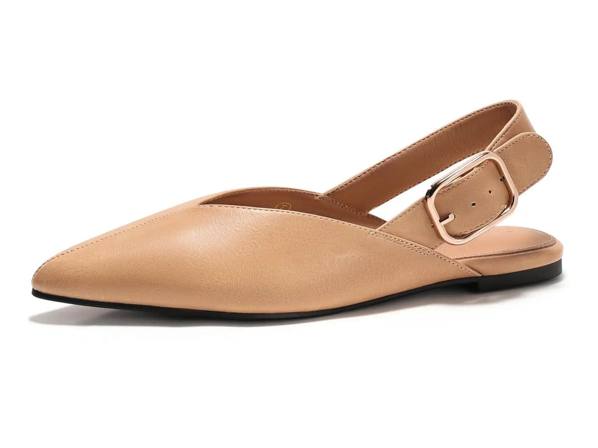 Coutgo Womens Pointed-Toe Slingback Flats with Buckle Closure