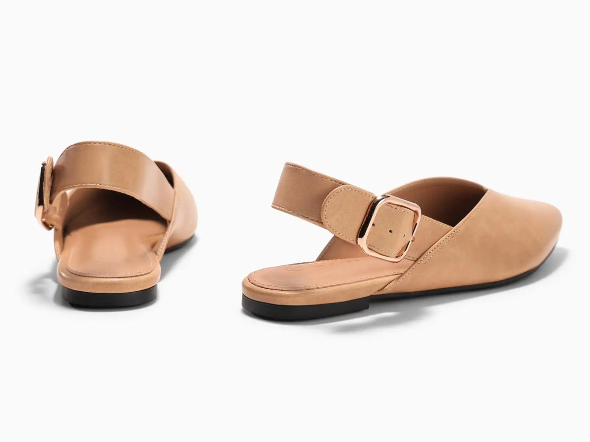 Coutgo Womens Pointed-Toe Slingback Flats with Buckle Closure