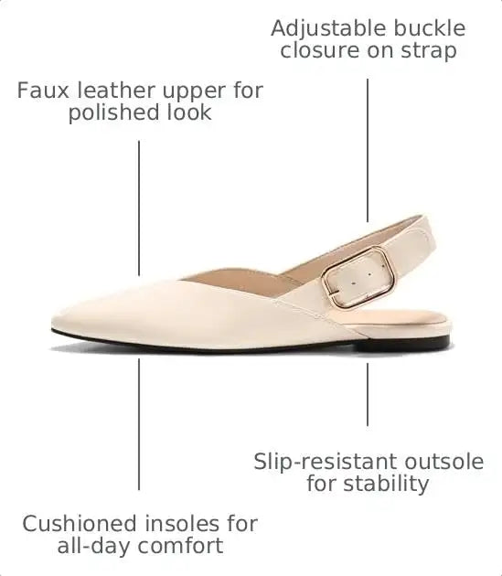Coutgo Womens Pointed-Toe Slingback Flats with Buckle Closure