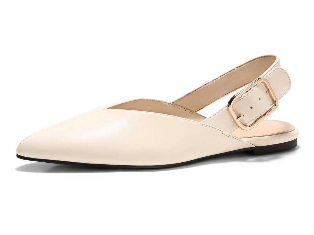 Coutgo Womens Pointed-Toe Slingback Flats with Buckle Closure