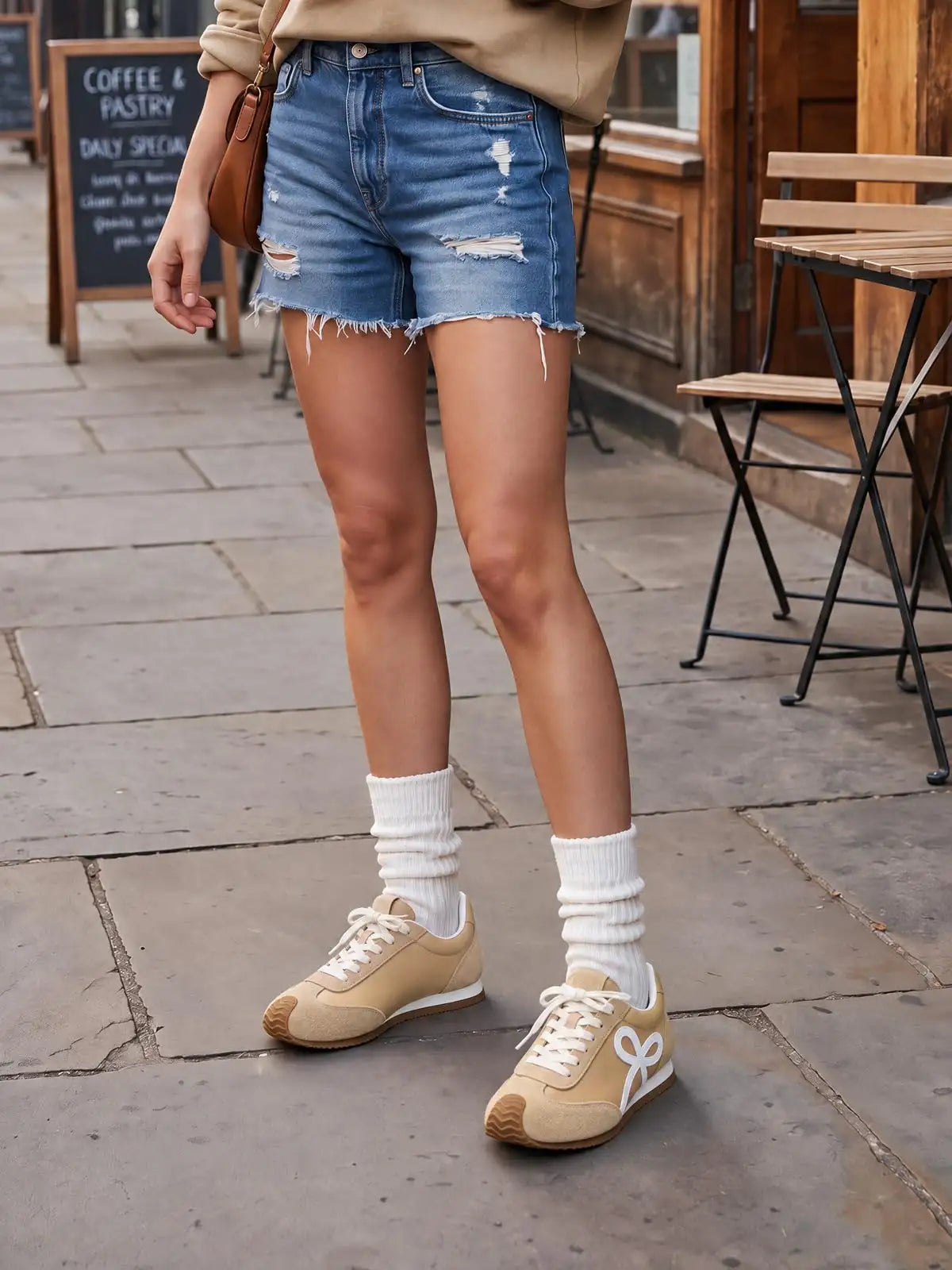Coutgo Womens Khaki Bow Detail Lace-Up Casual Sneakers