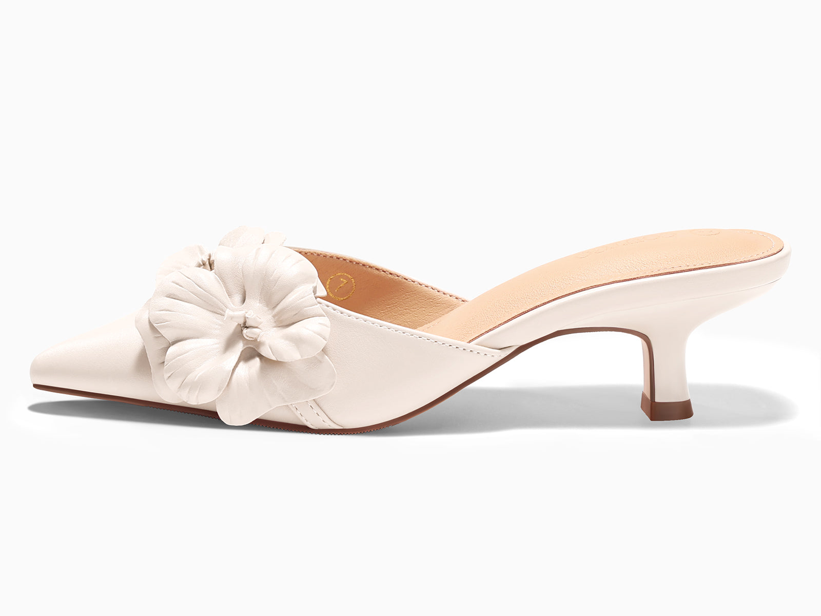 Coutgo Womens Beige Kitten Low Heels Mules