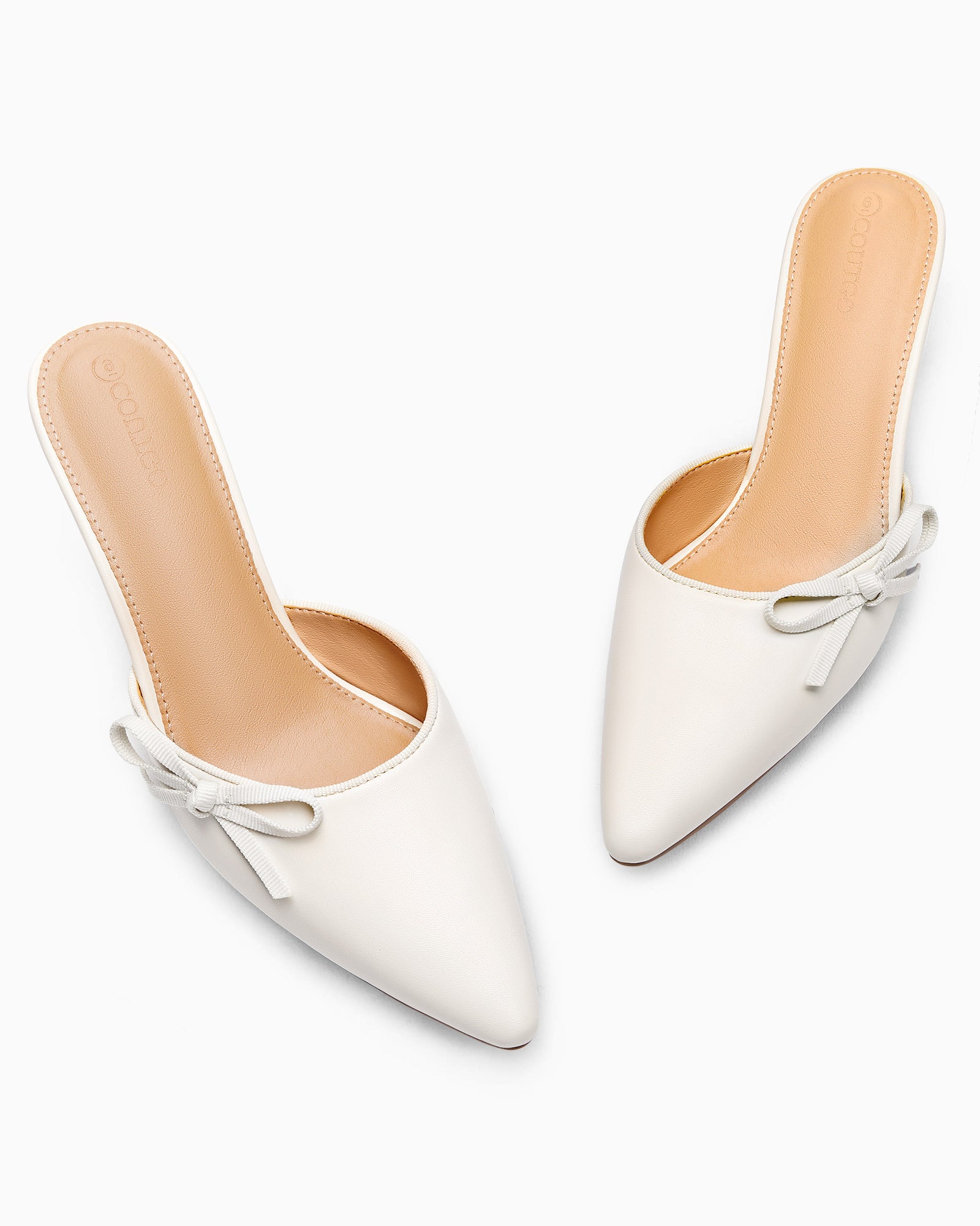 Coutgo Womens Off White Bow Tie Mules Heels