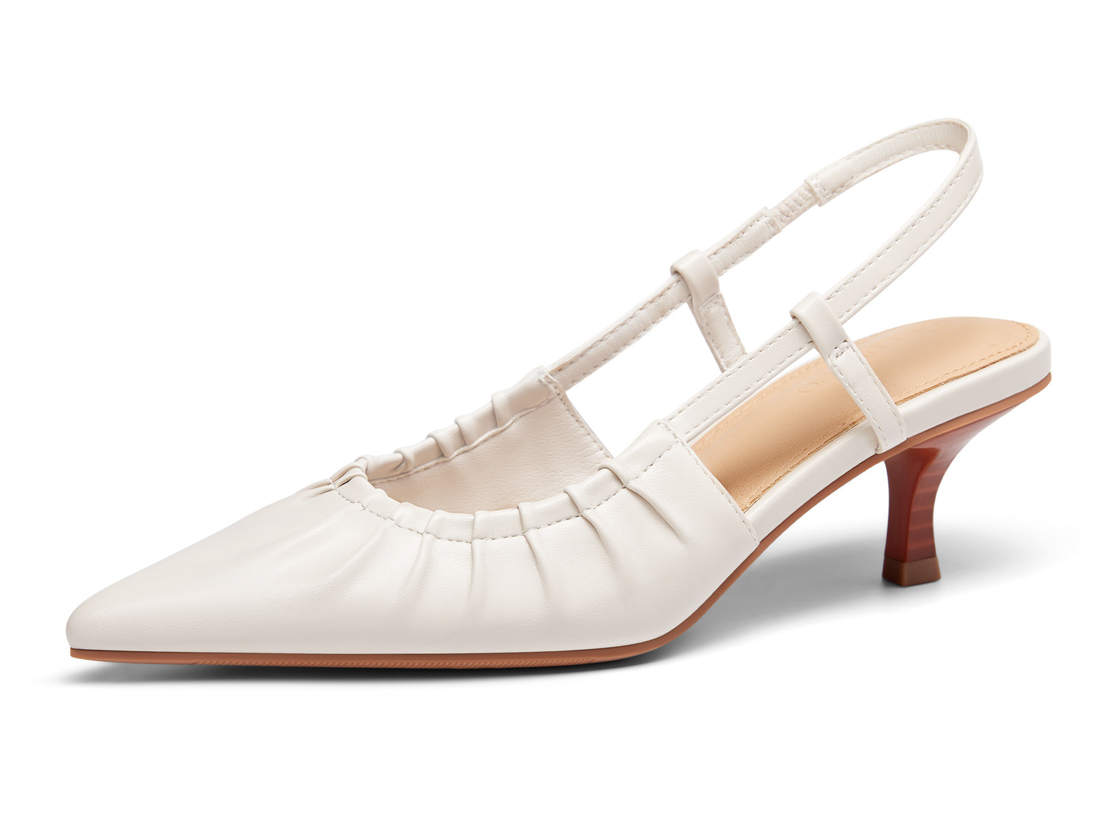 Coutgo Womens Beige Slingback Kitten Low Heels