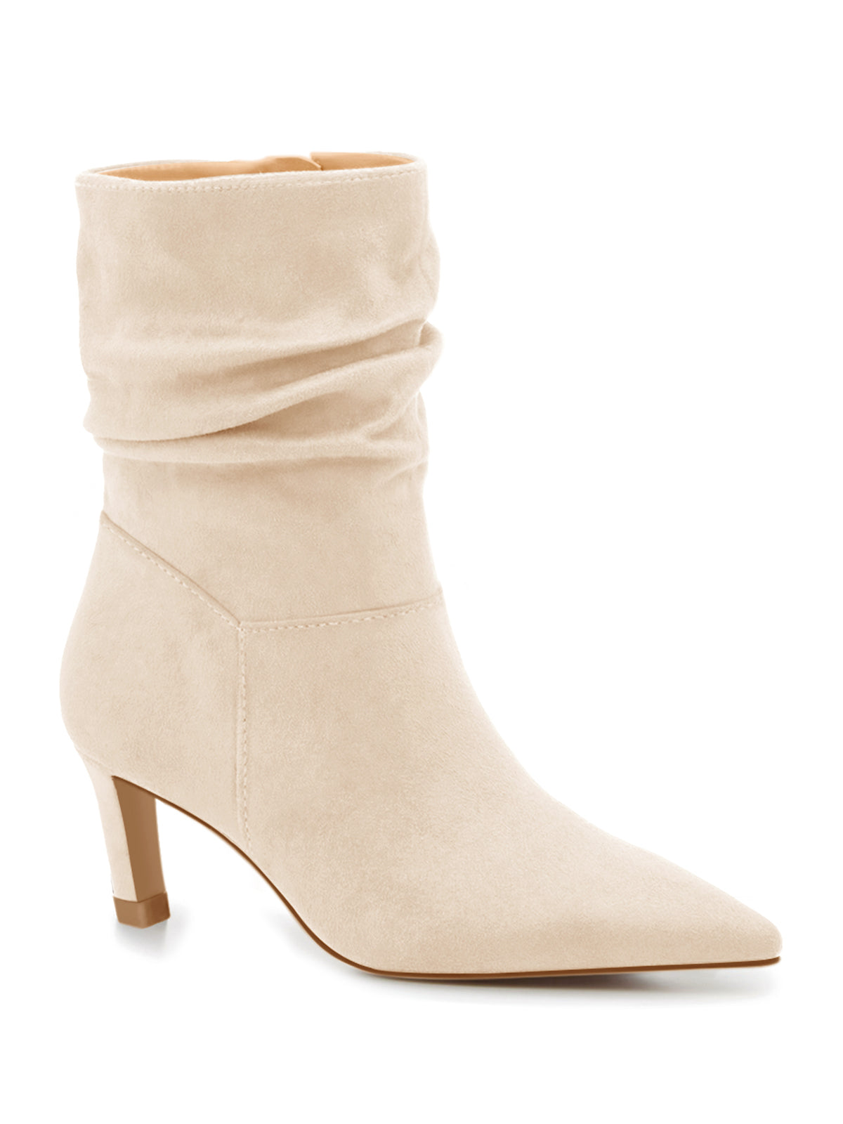 Coutgo Women Cream White Slouch Pointed Ankle Boots