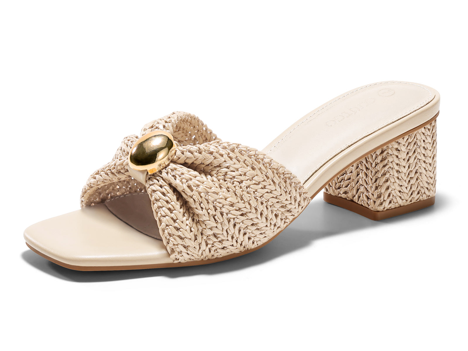 Coutgo Womens Cream White Heels Raffia Sandals
