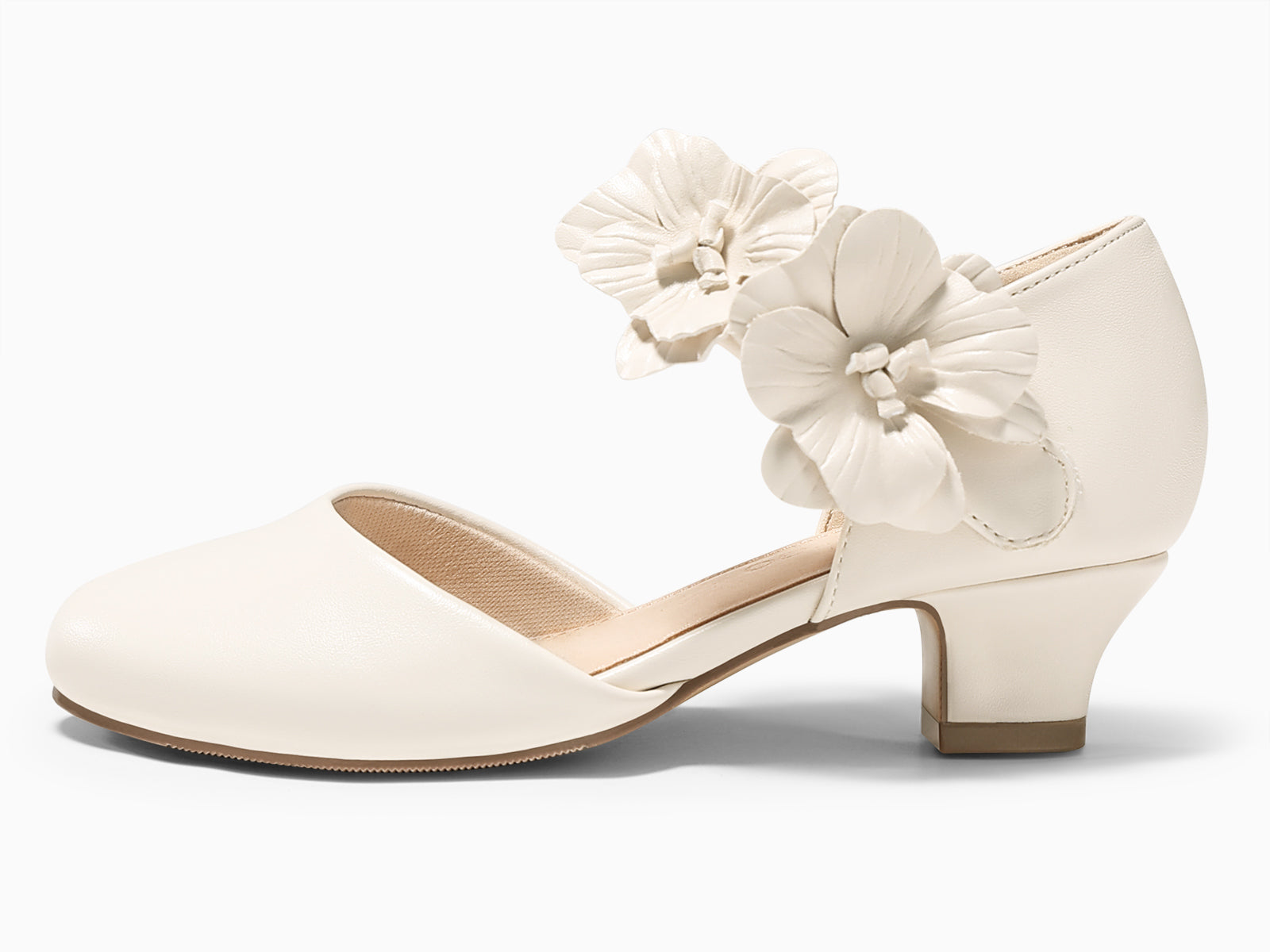 Coutgo Girls Beige Closed Toe Low Chunky Heels