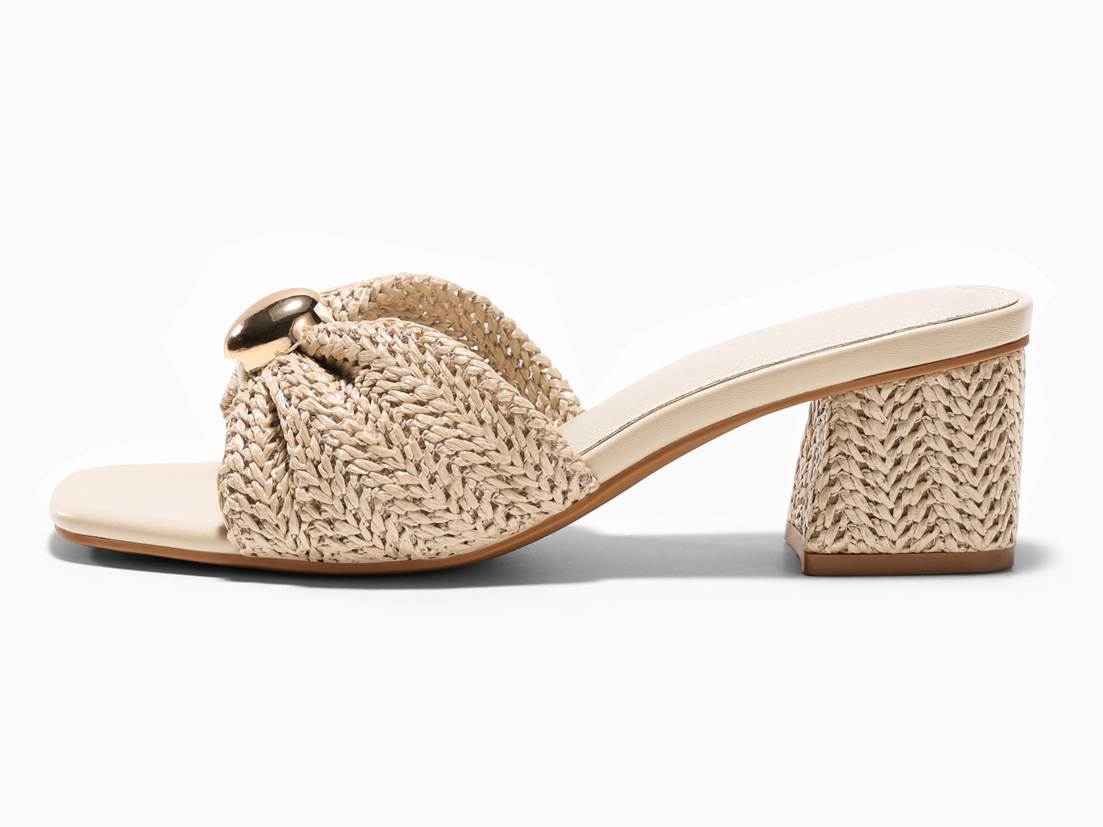 Coutgo Womens Cream White Heels Raffia Sandals