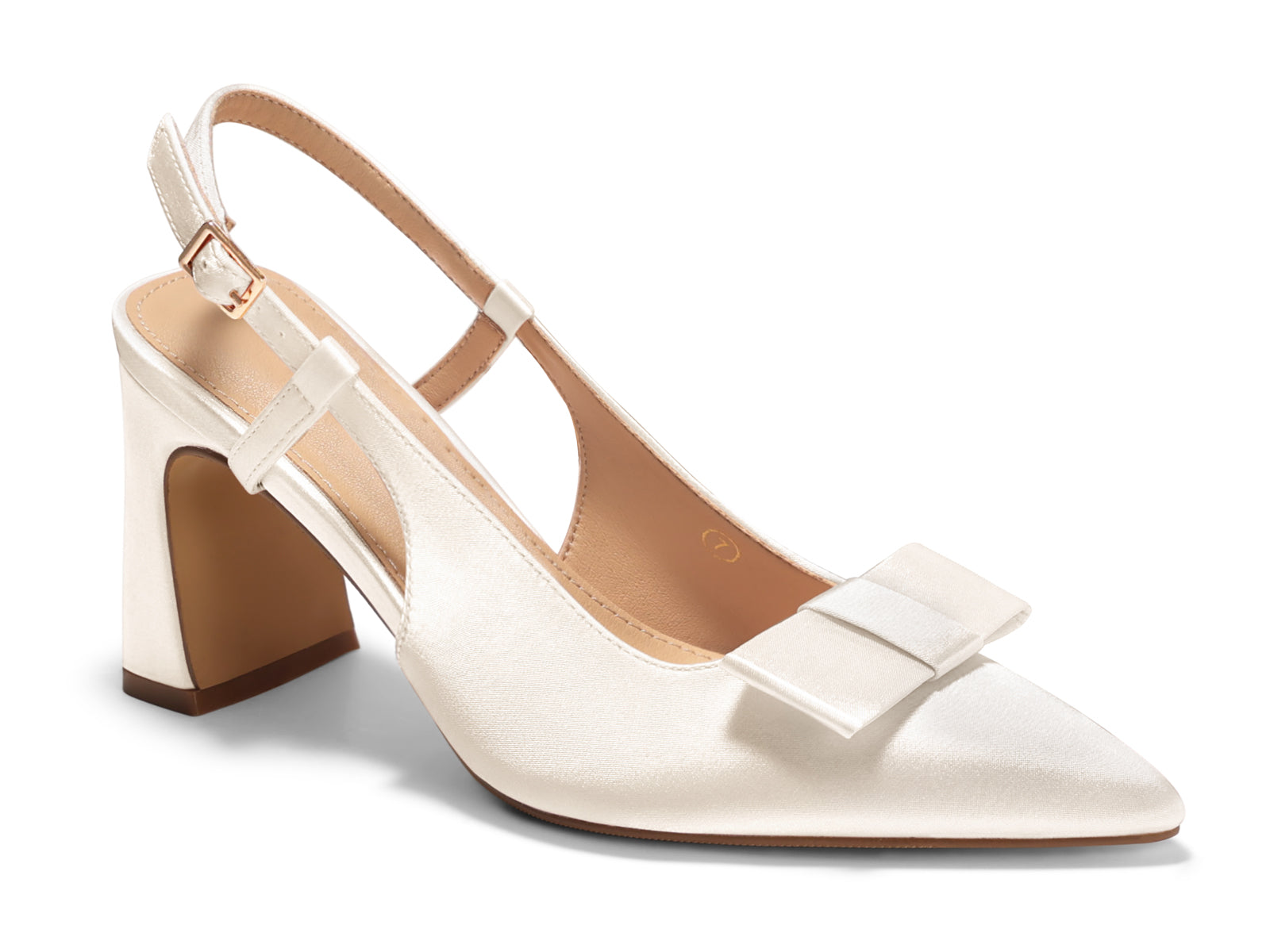 Coutgo Womens Creamy White Slingback Chunky High Heels