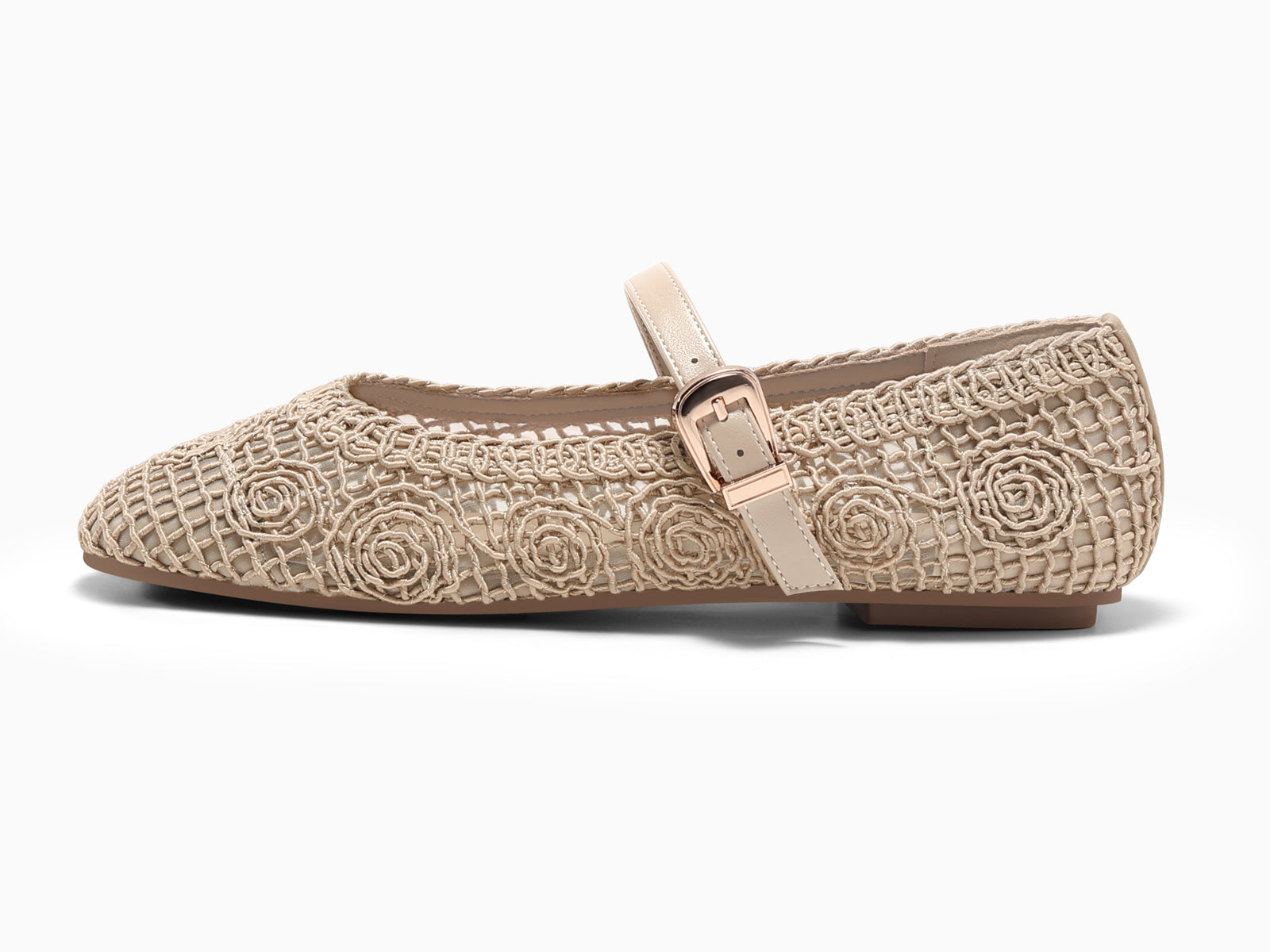 Coutgo Womens Mary Jane Cream White Nylon Flats