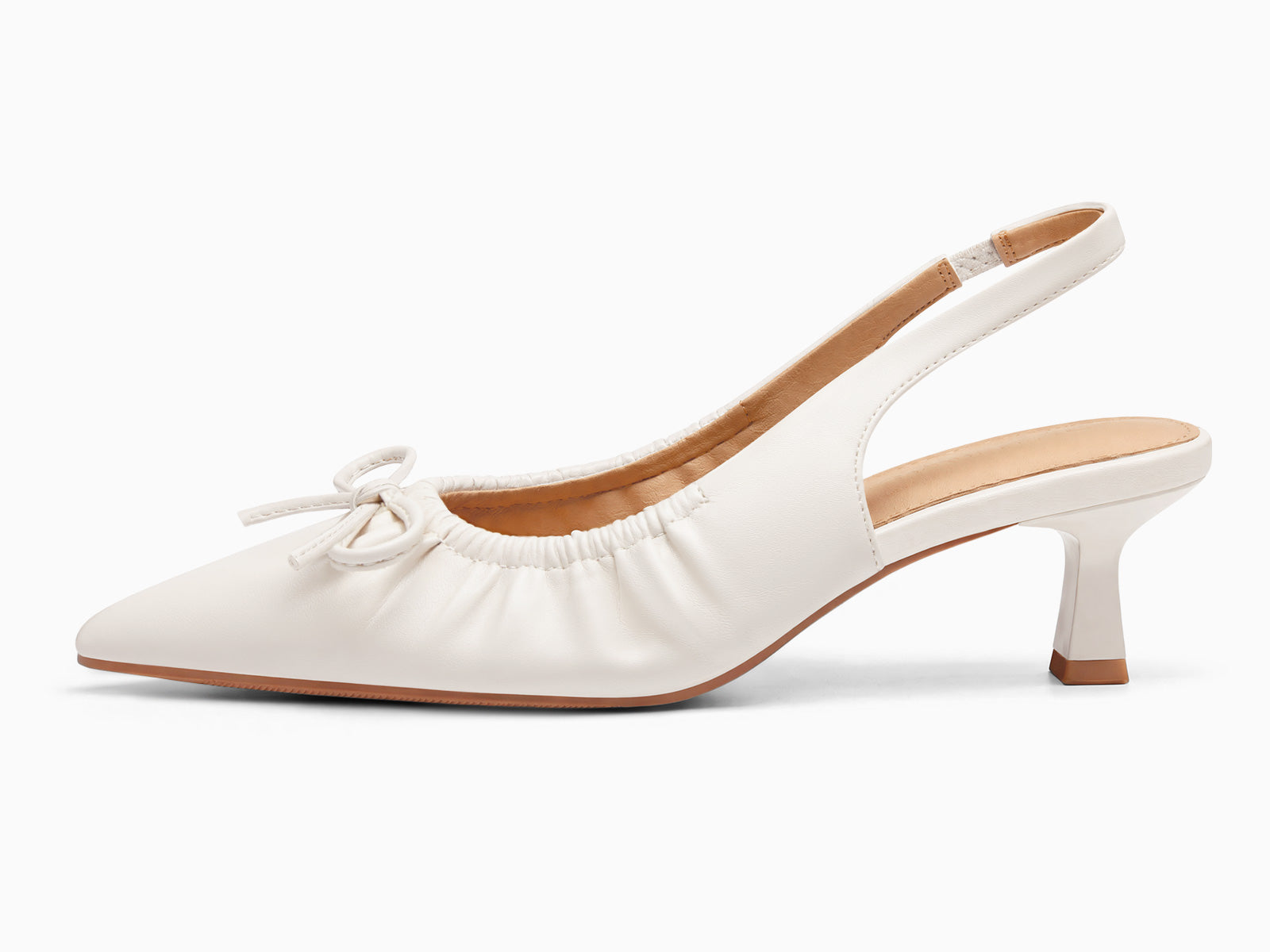 Coutgo Womens Creamy White Slingback Kitten Heels