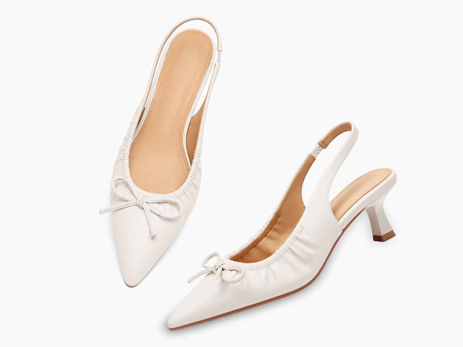 Coutgo Womens Creamy White Slingback Kitten Heels