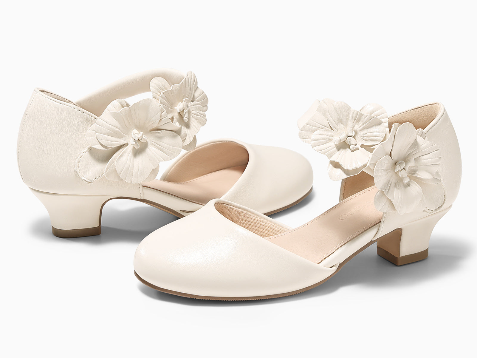 Coutgo Girls Beige Closed Toe Low Chunky Heels