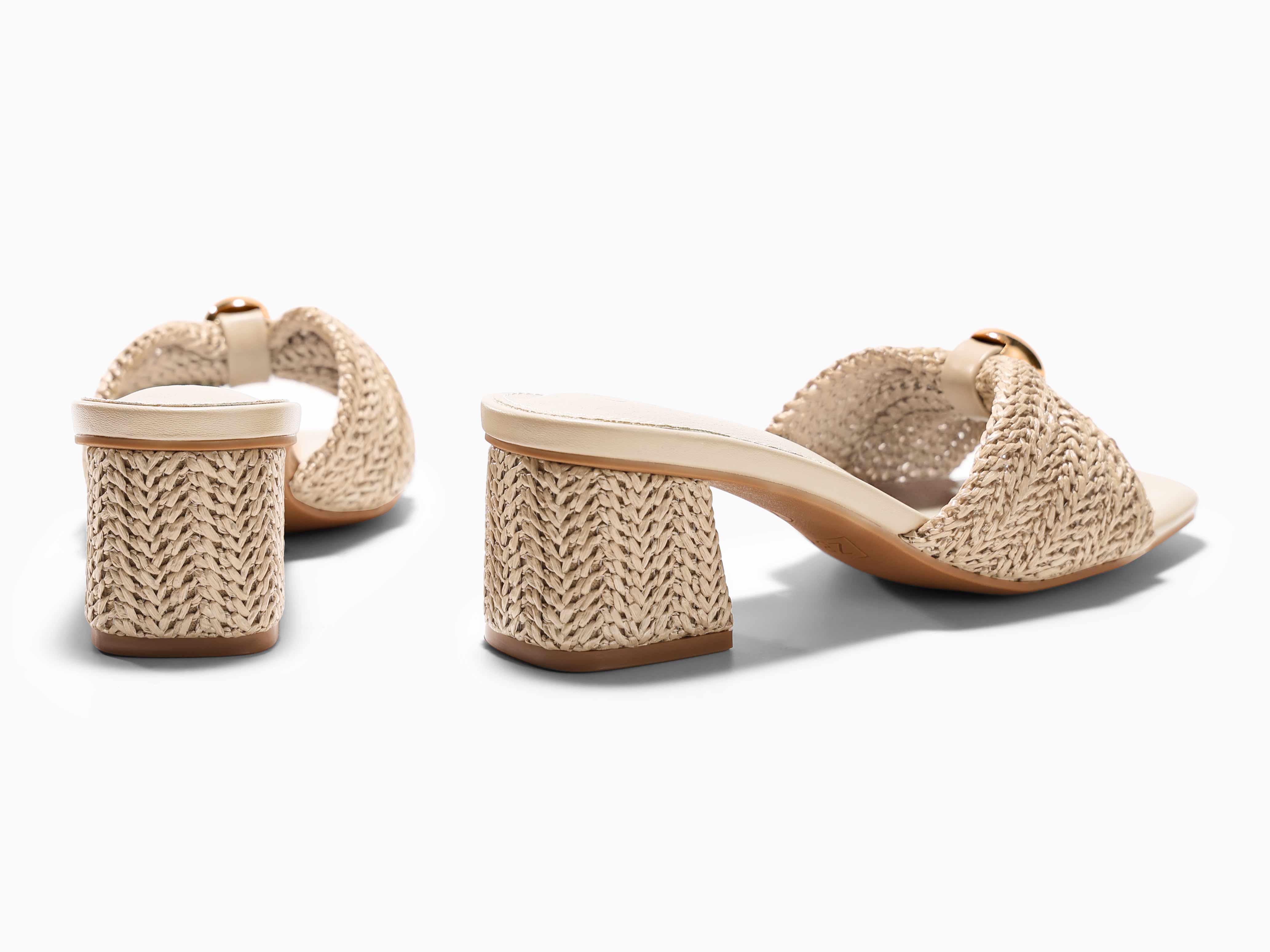 Coutgo Womens Cream White Heels Raffia Sandals