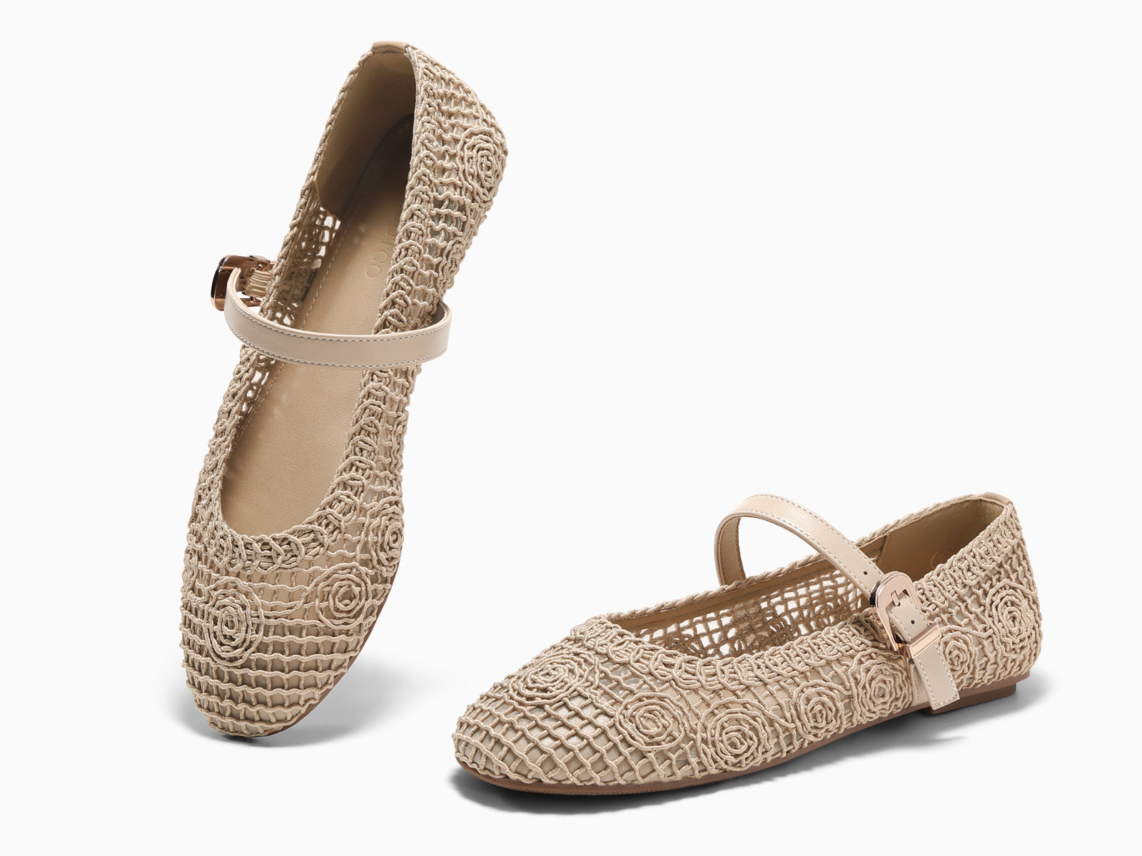 Coutgo Womens Mary Jane Cream White Nylon Flats