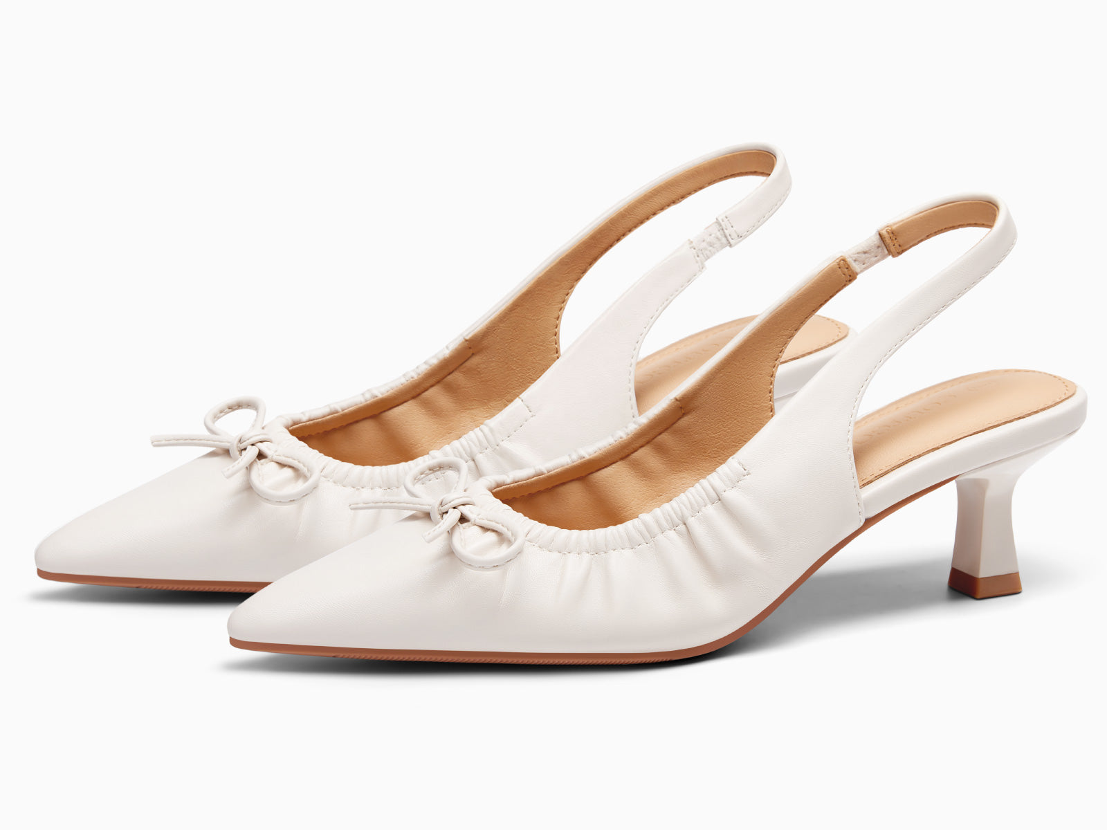 Coutgo Womens Creamy White Slingback Kitten Heels