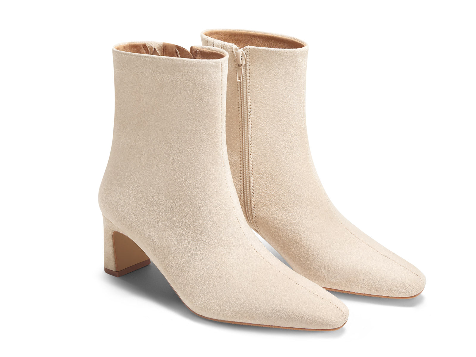 Coutgo Suede Creamy White Square Toe Ankle Boots