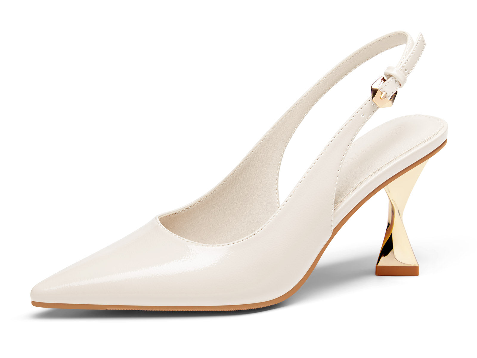 Coutgo Women's Beige Kitten Slingback Heels