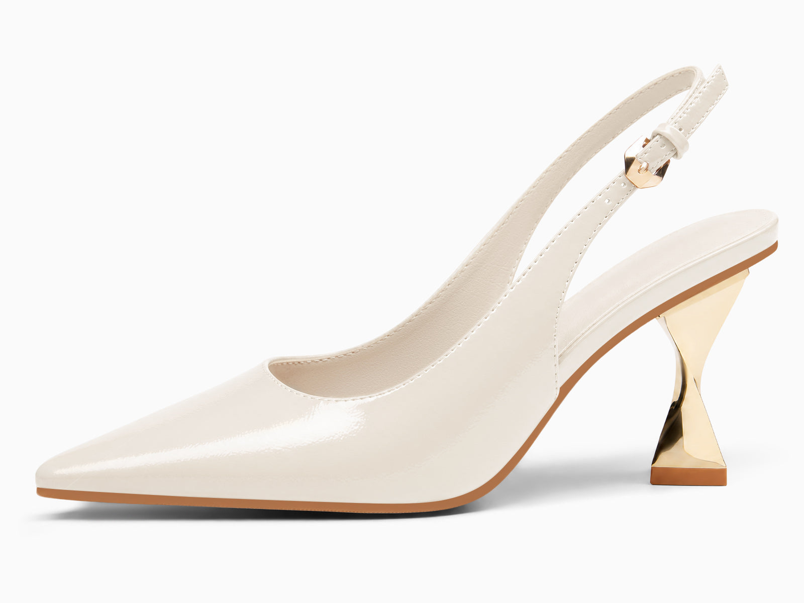 Coutgo Women's Beige Kitten Slingback Heels