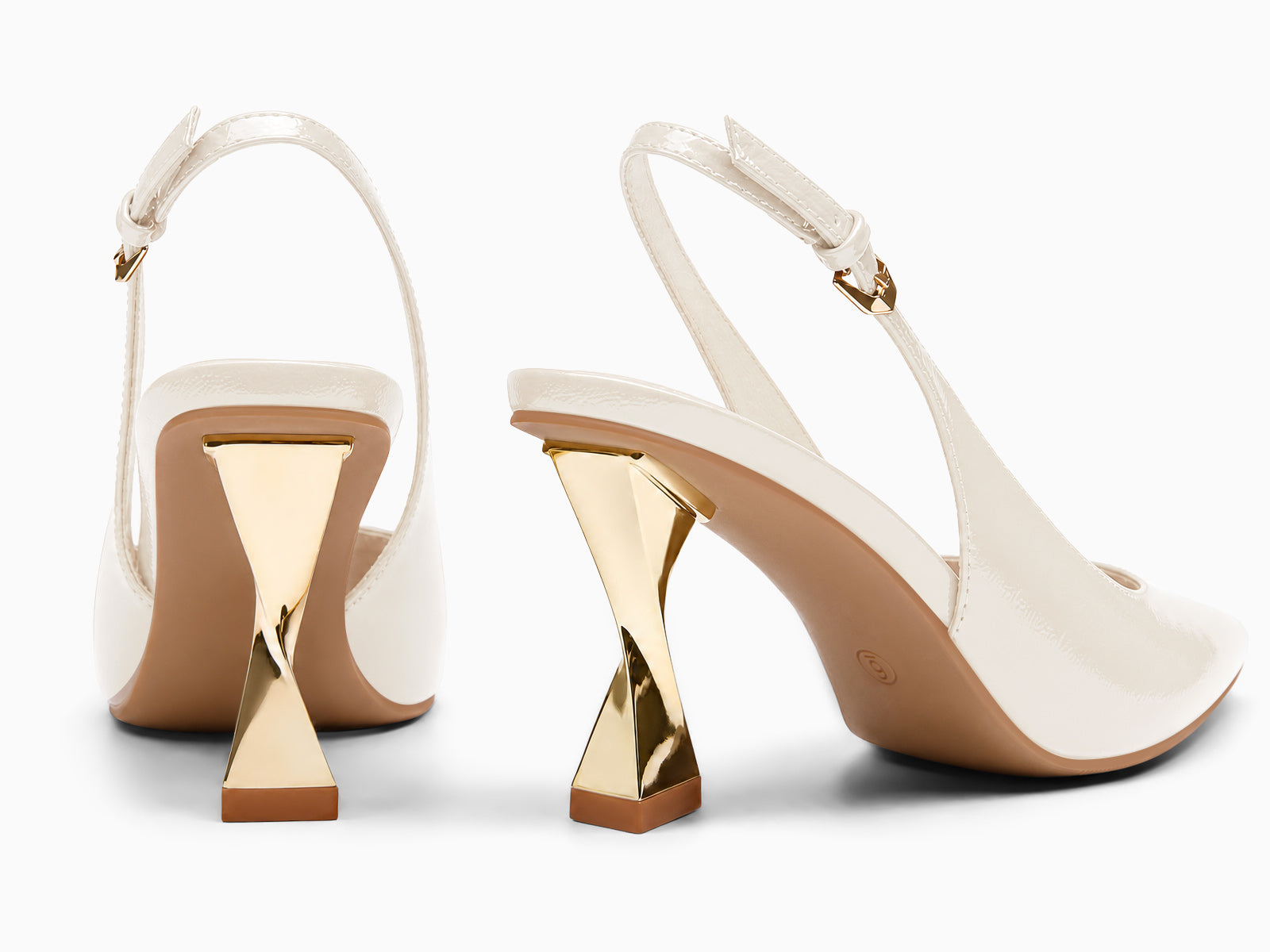 Coutgo Women's Beige Kitten Slingback Heels