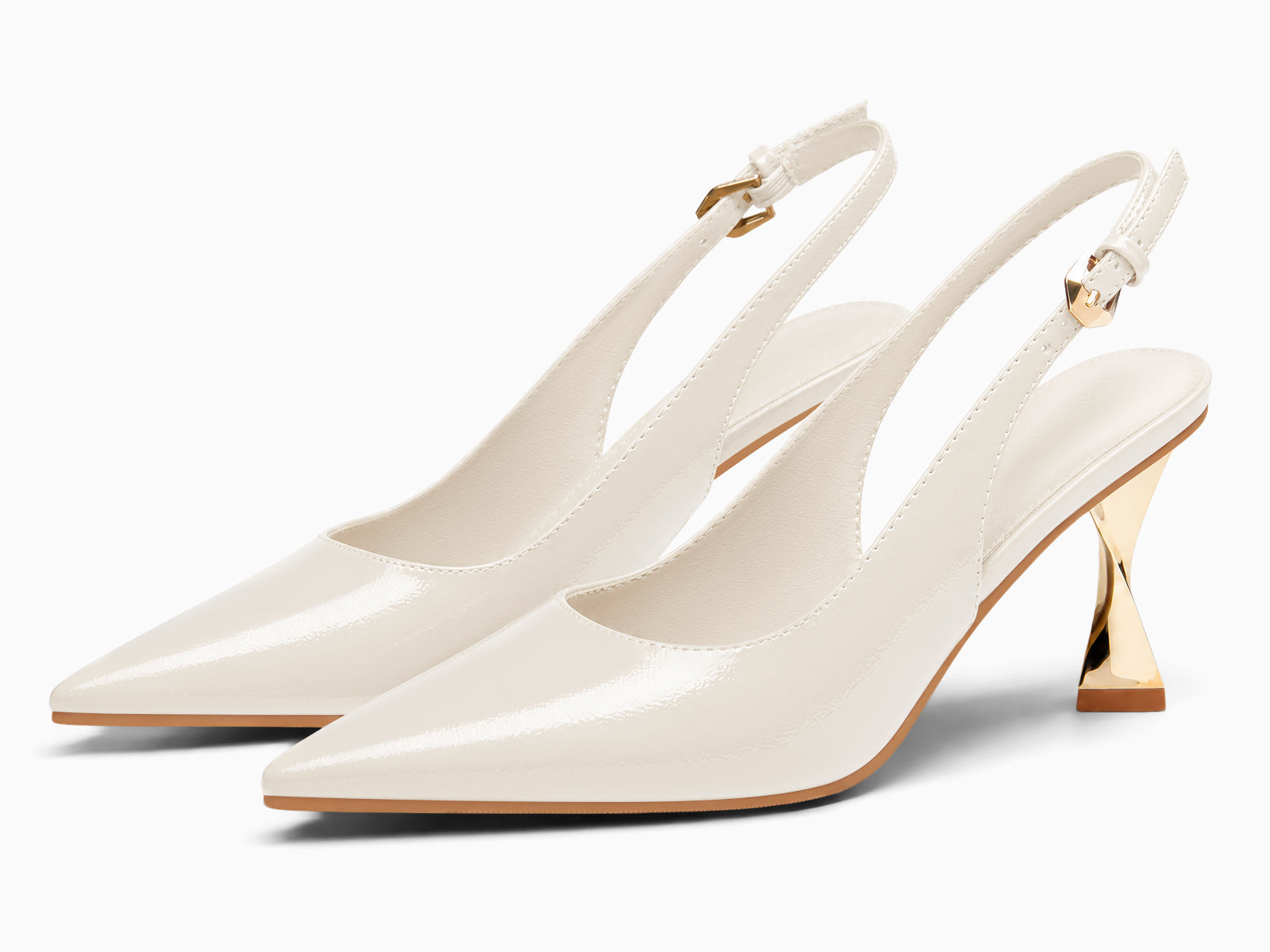 Coutgo Women's Beige Kitten Slingback Heels