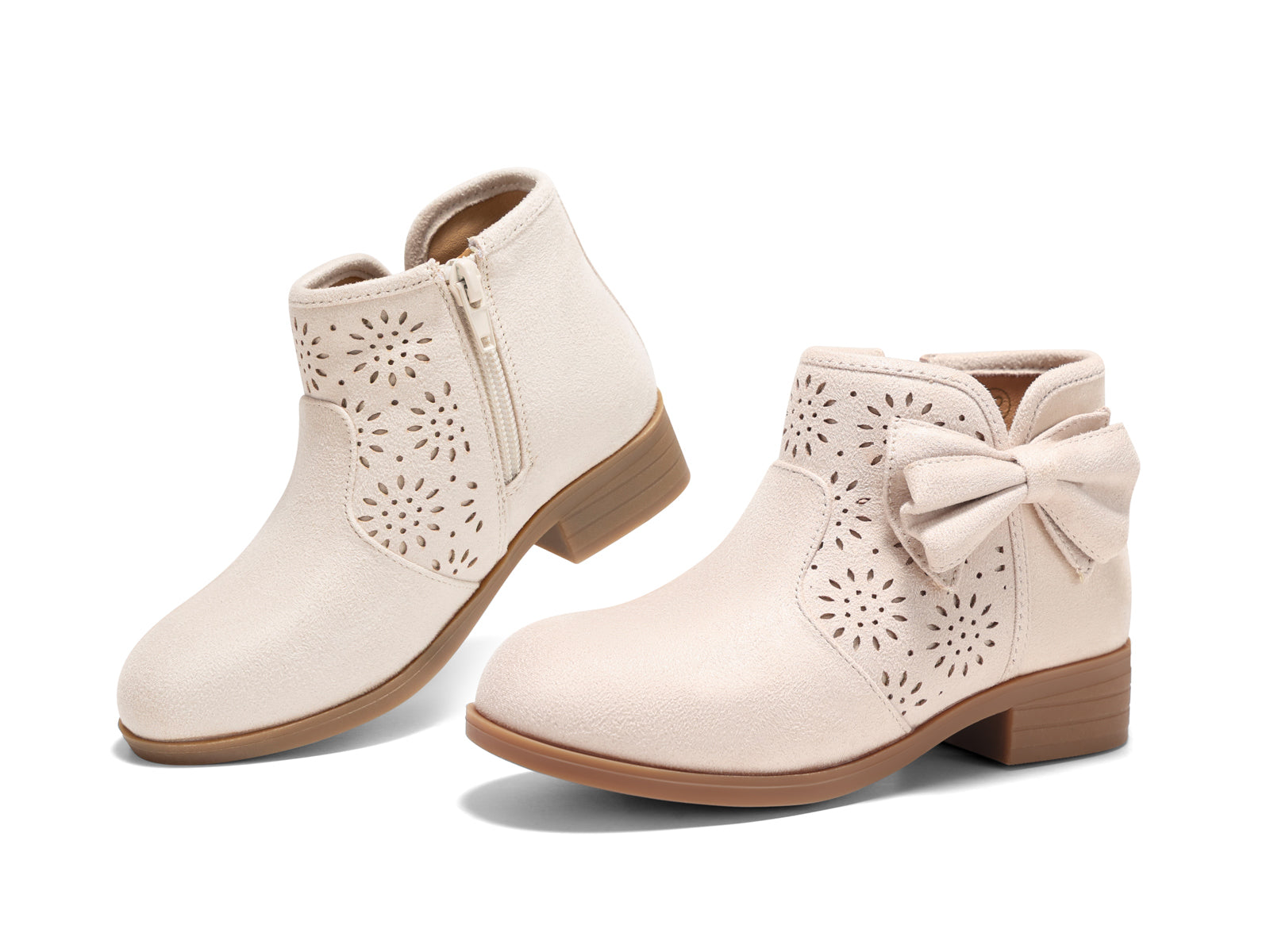 Coutgo Suede Nude Bow Chunky Ankle Boots