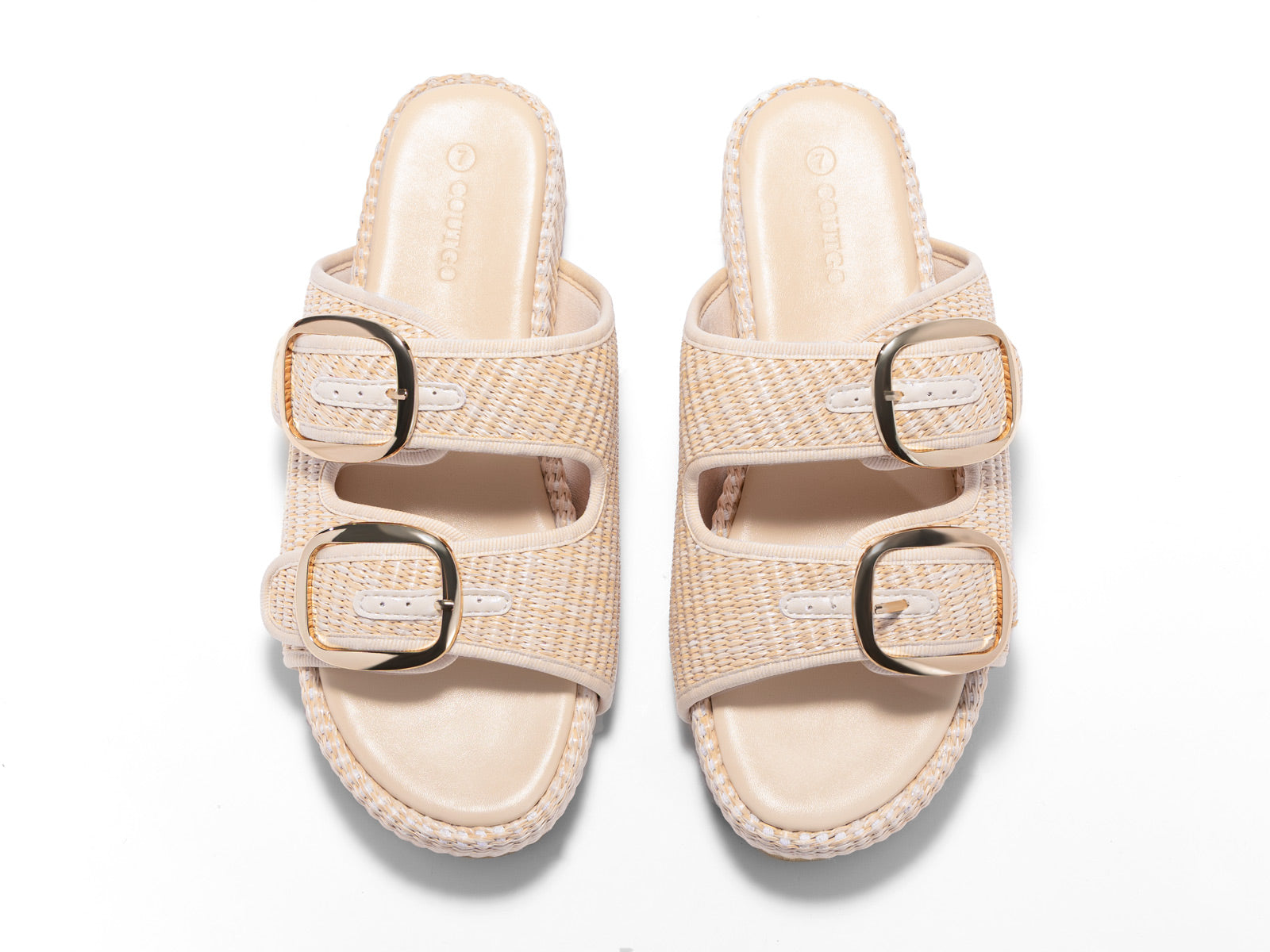 Coutgo Womens Beige Platform Raffia Sandals