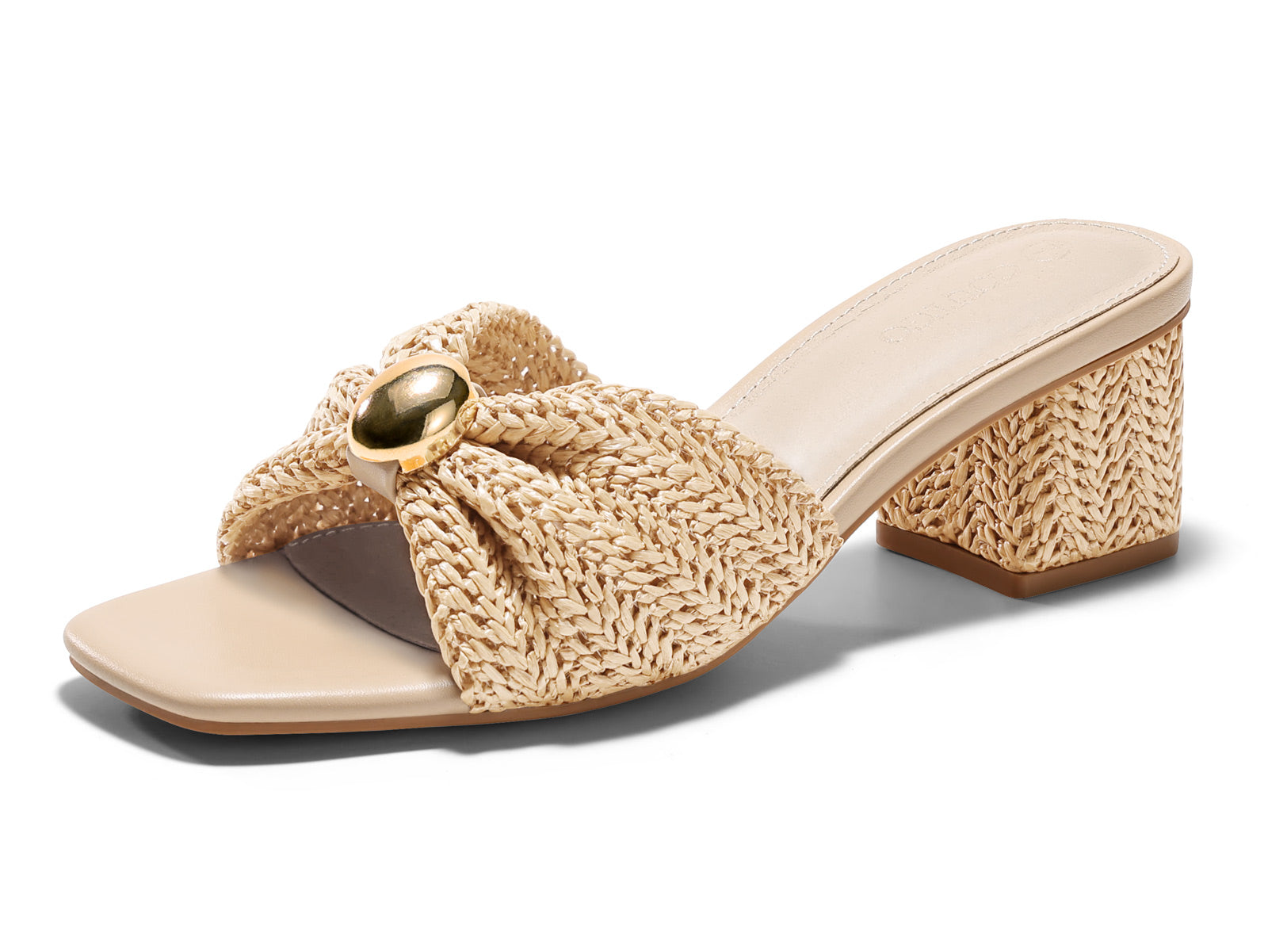 Coutgo Womens Beige Low Heels Raffia Sandals