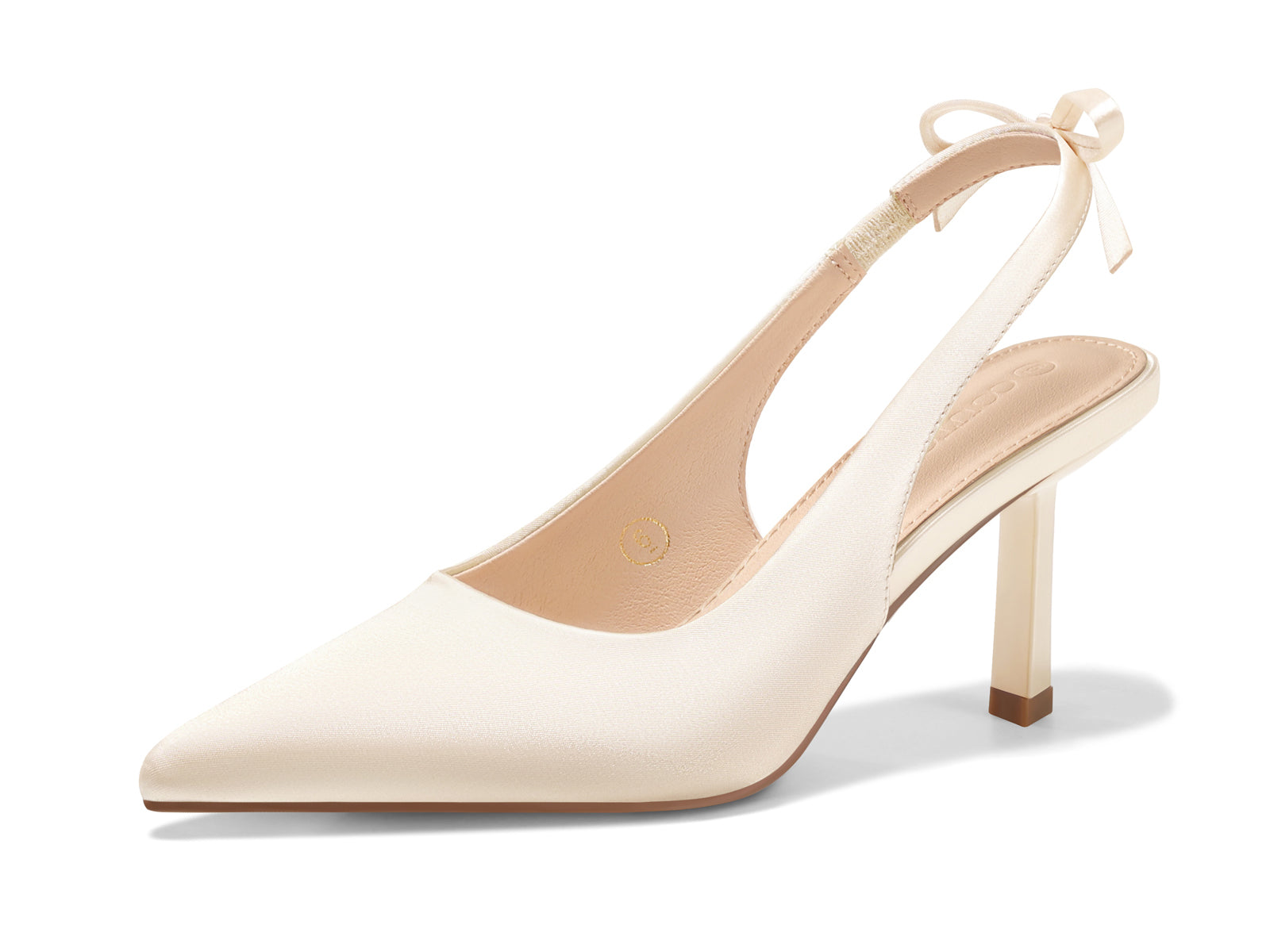 Coutgo Womens Beige Slingback Heels with Bow