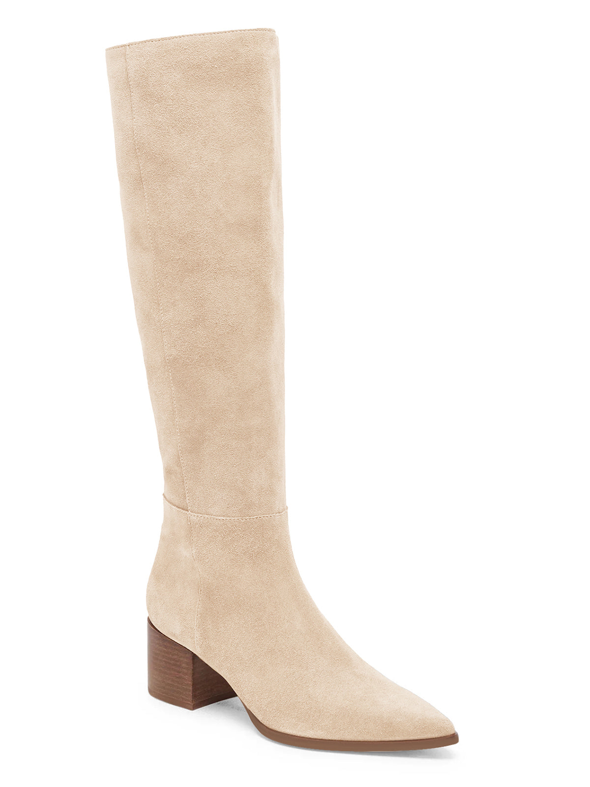 Coutgo Women Suede Beige Wide Calf Knee Boots