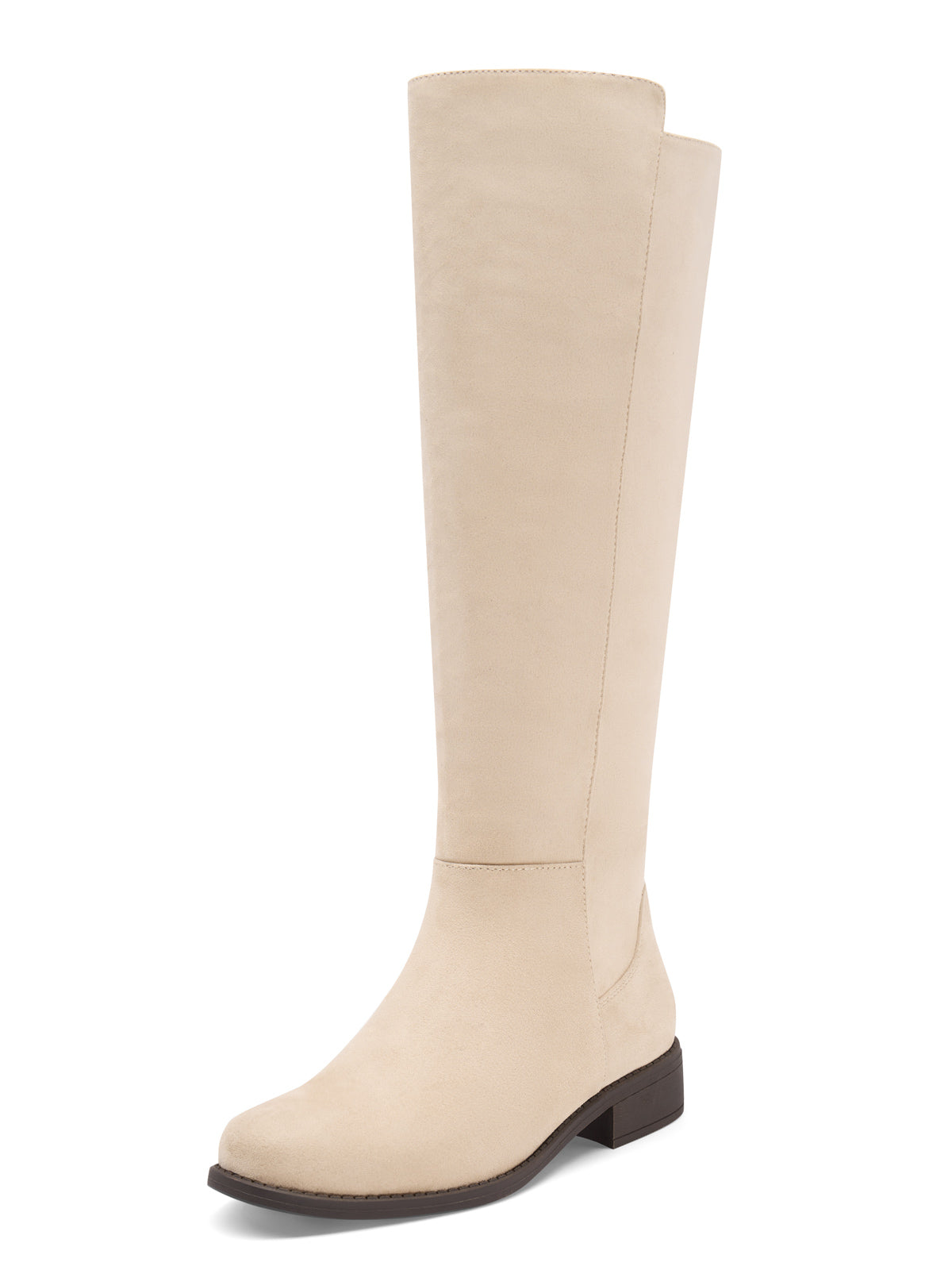 Coutgo Women Beige Suede Round Toe Riding Boots
