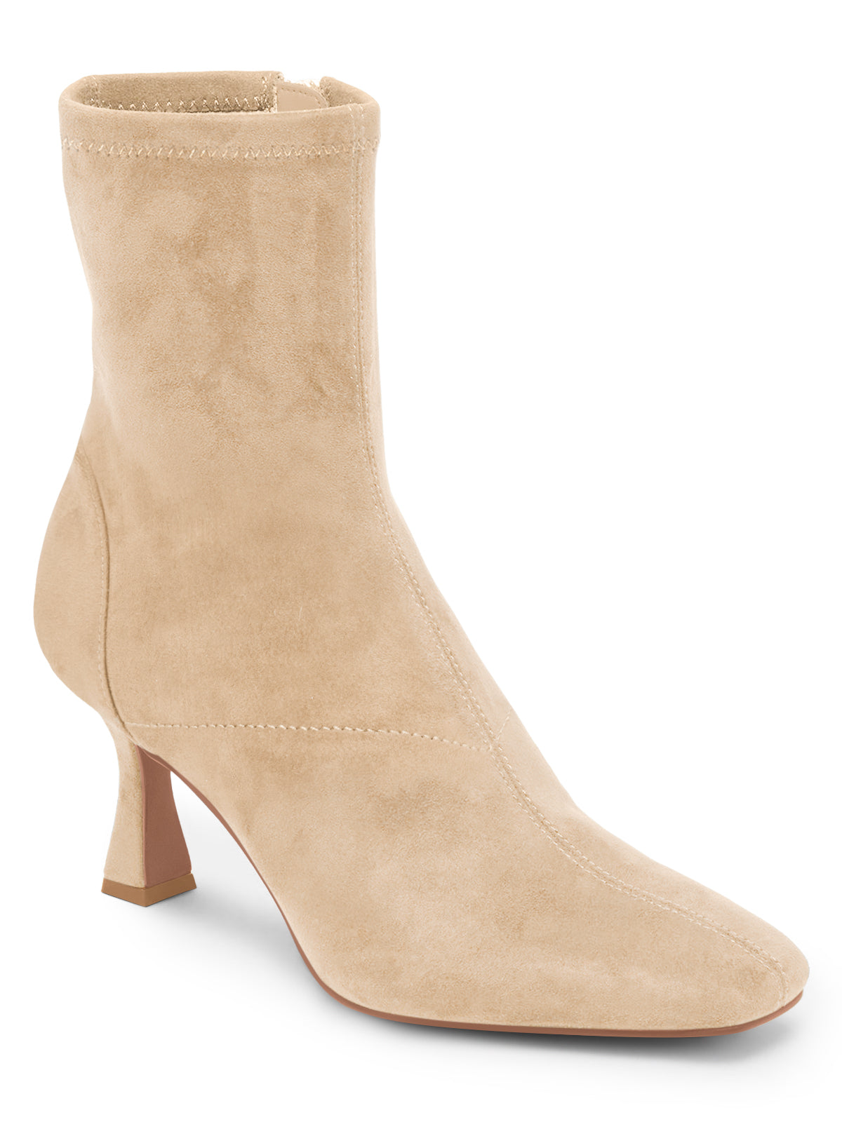 Coutgo Womens Suede Beige Kitten Heel Booties