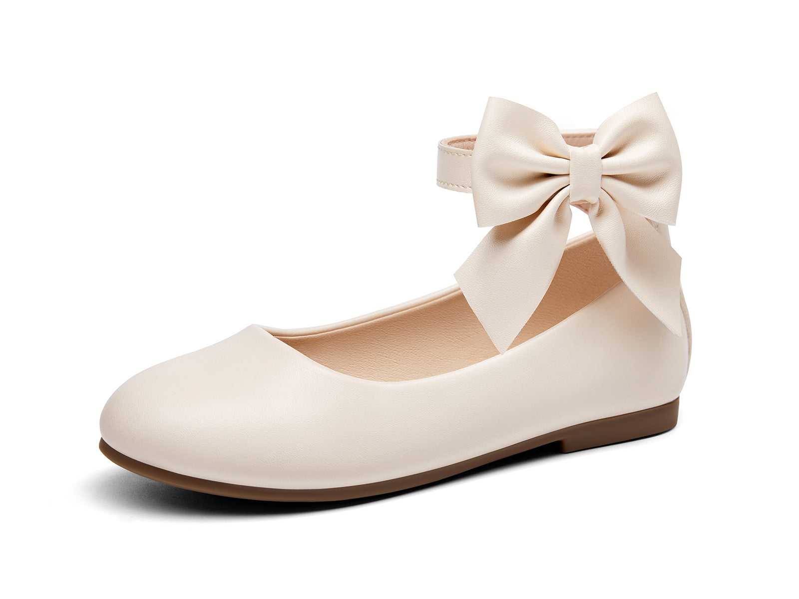 Coutgo Girls Beige Dress Shoes Ballet Flats Beige / 3 Big Kid / Hook & loop