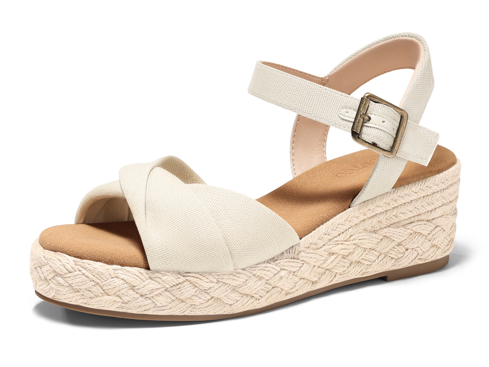 Coutgo Womens Beige Platform Wedge Heels Sandals