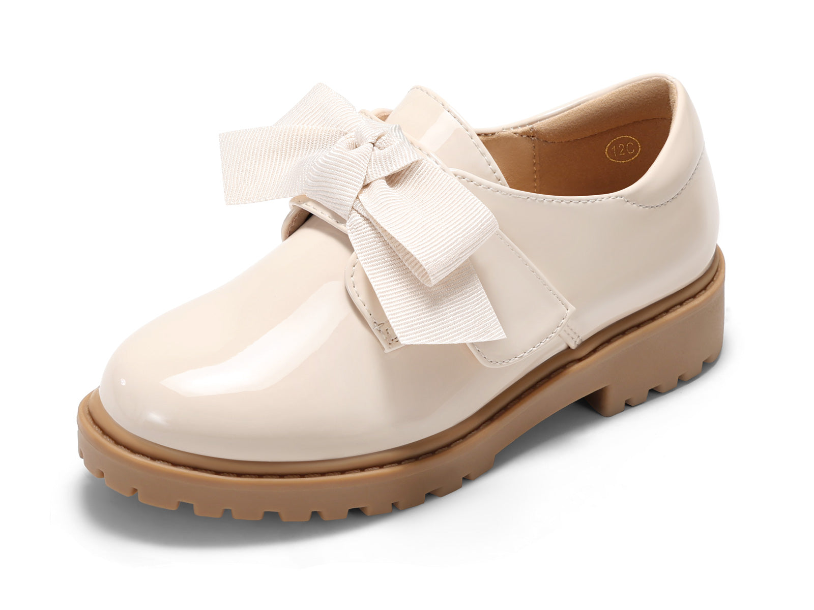 Coutgo Girls Beige Patent Bow Platform Loafers